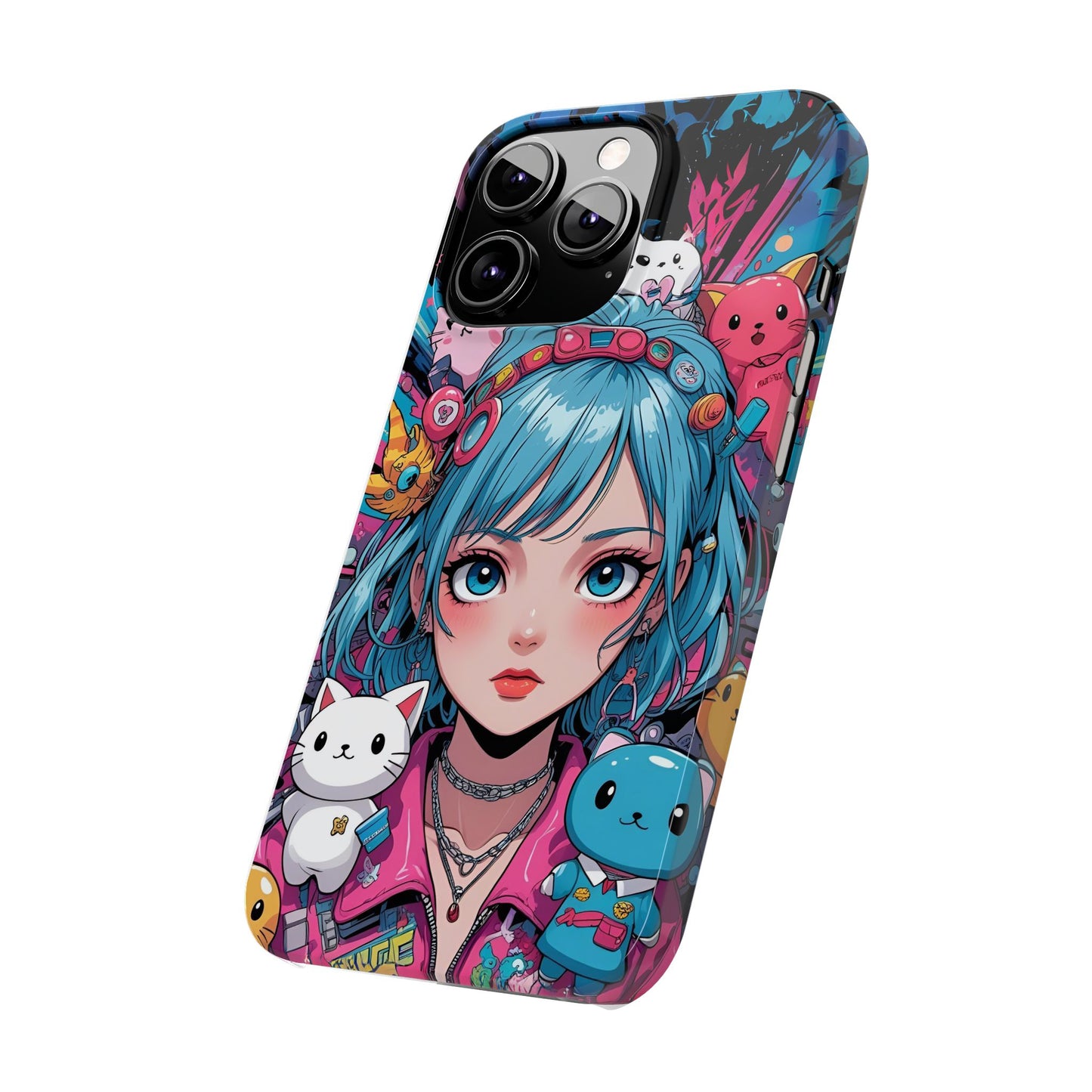 Y2K Anime Girl Slim Phone Case - Cute Maximalist Aesthetic, Kawaii Vaporwave Style, Pop Culture Lovers and Special Occasions