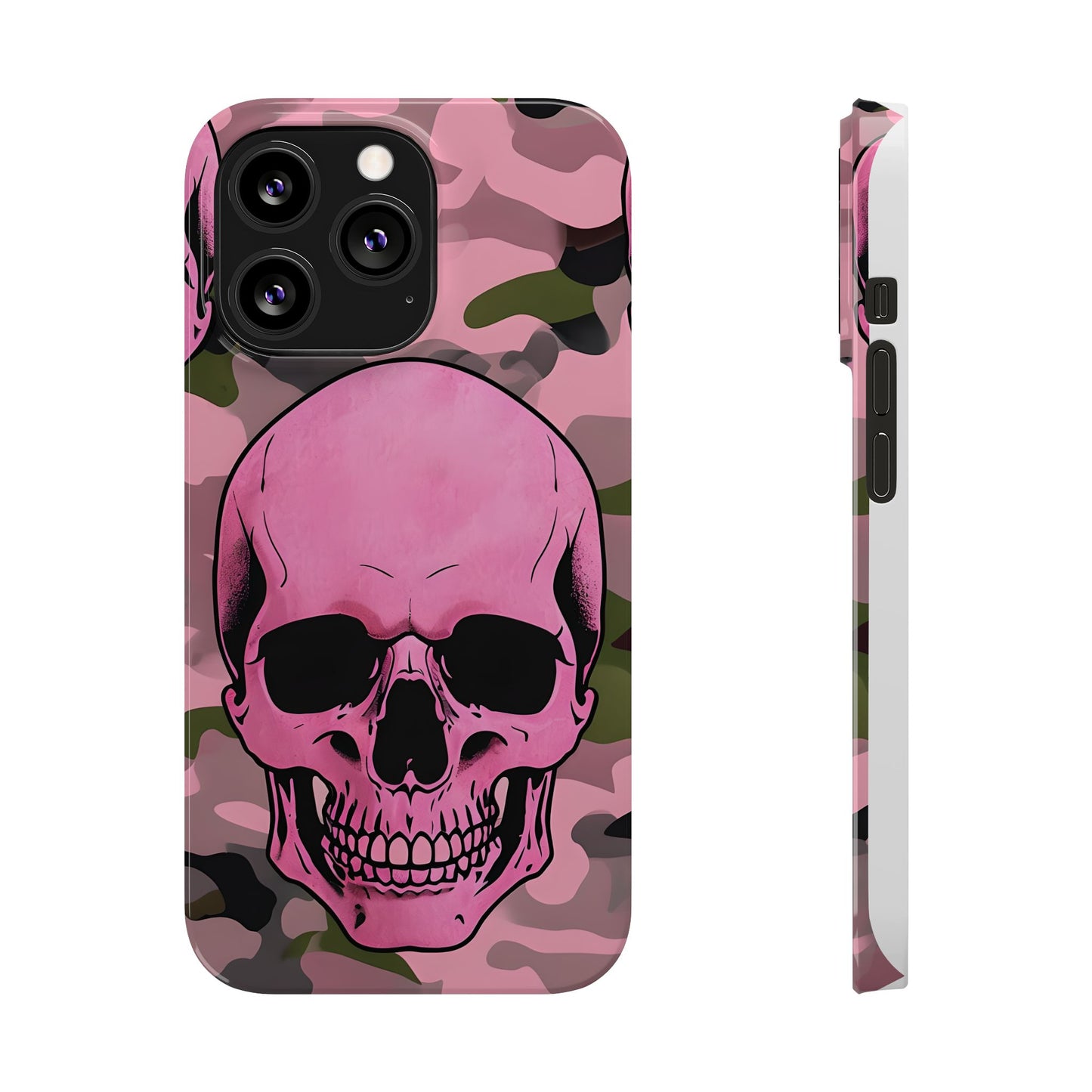 Pink Camo Skull Phone Case, Slim Case for iPhone, Edgy Phone Accessory, Unique Gift for Her, Trendy Tech Lover