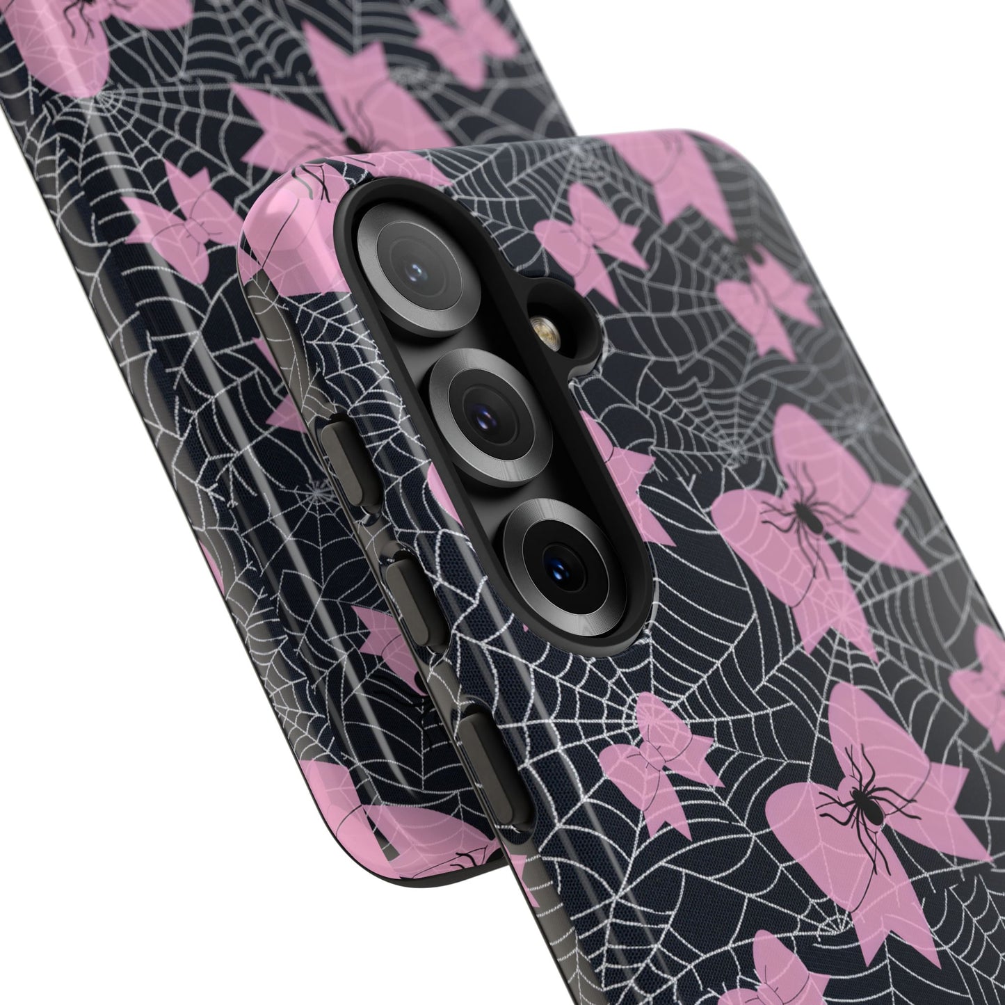 Pink Spider Bow Phone Case, Goth Coquette Spiderweb Phone Cover Creepy Cute Halloween Aesthetic Case Spooky Glam Girl Accessory for Alt Fans