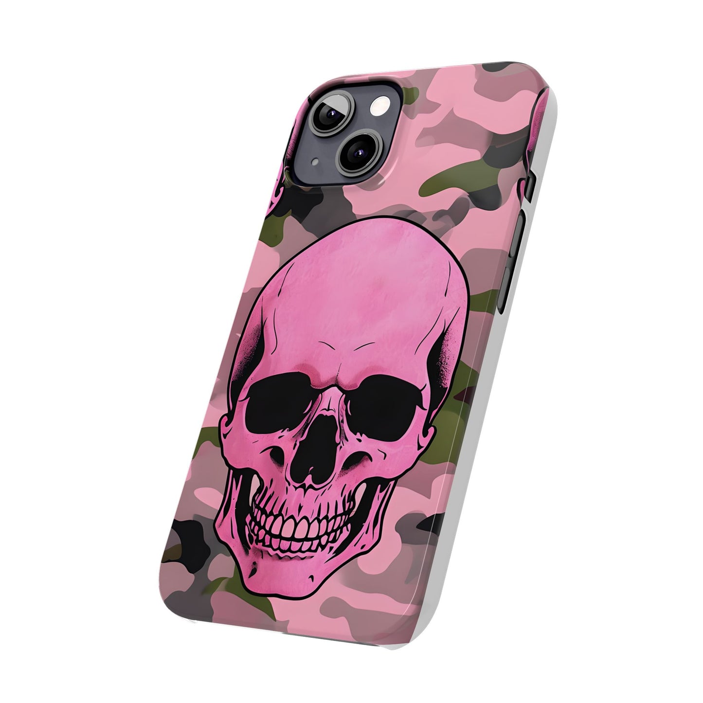 Pink Camo Skull Phone Case, Slim Case for iPhone, Edgy Phone Accessory, Unique Gift for Her, Trendy Tech Lover