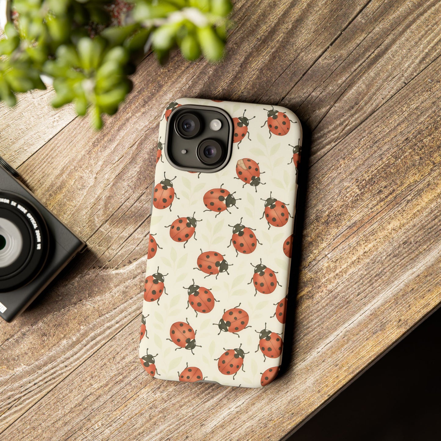 Ladybug Tough Phone Case - Cute Insect Aesthetic, Nature-Inspired Pattern Art, Compatible with iPhone, Galaxy, and Google Phones