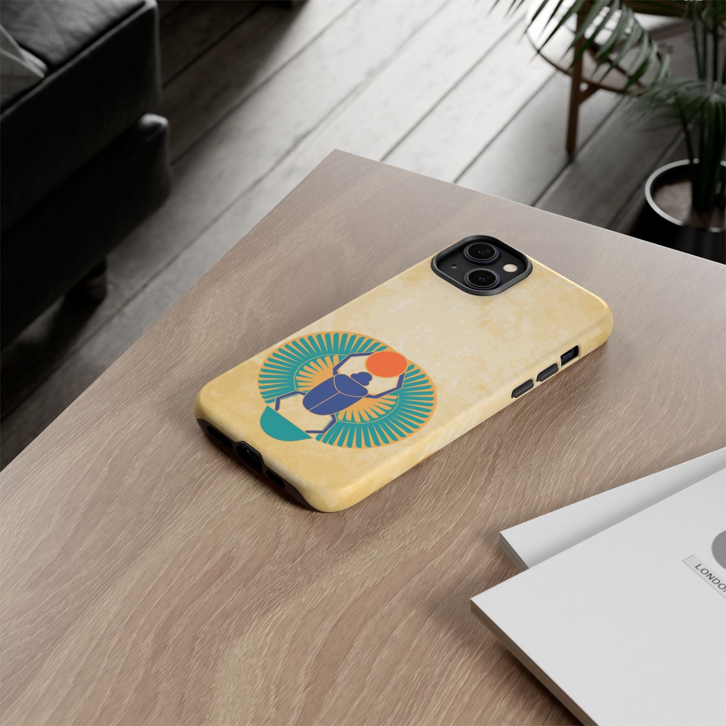 Ancient Egyptian Scarab Beetle Tough Phone Case - Symbol of Rebirth Design, Mythological Art, Compatible with iPhone, Galaxy, and Google