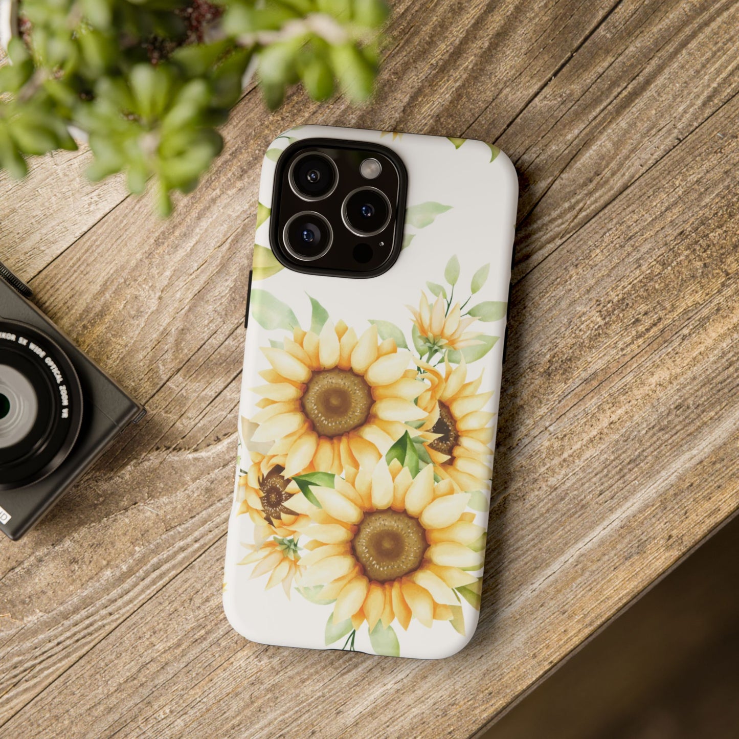 Sunflower Floral Tough Phone Case - Watercolor Botanical Art, Bright Nature Aesthetic, Compatible with iPhone, Galaxy, and Google Phones