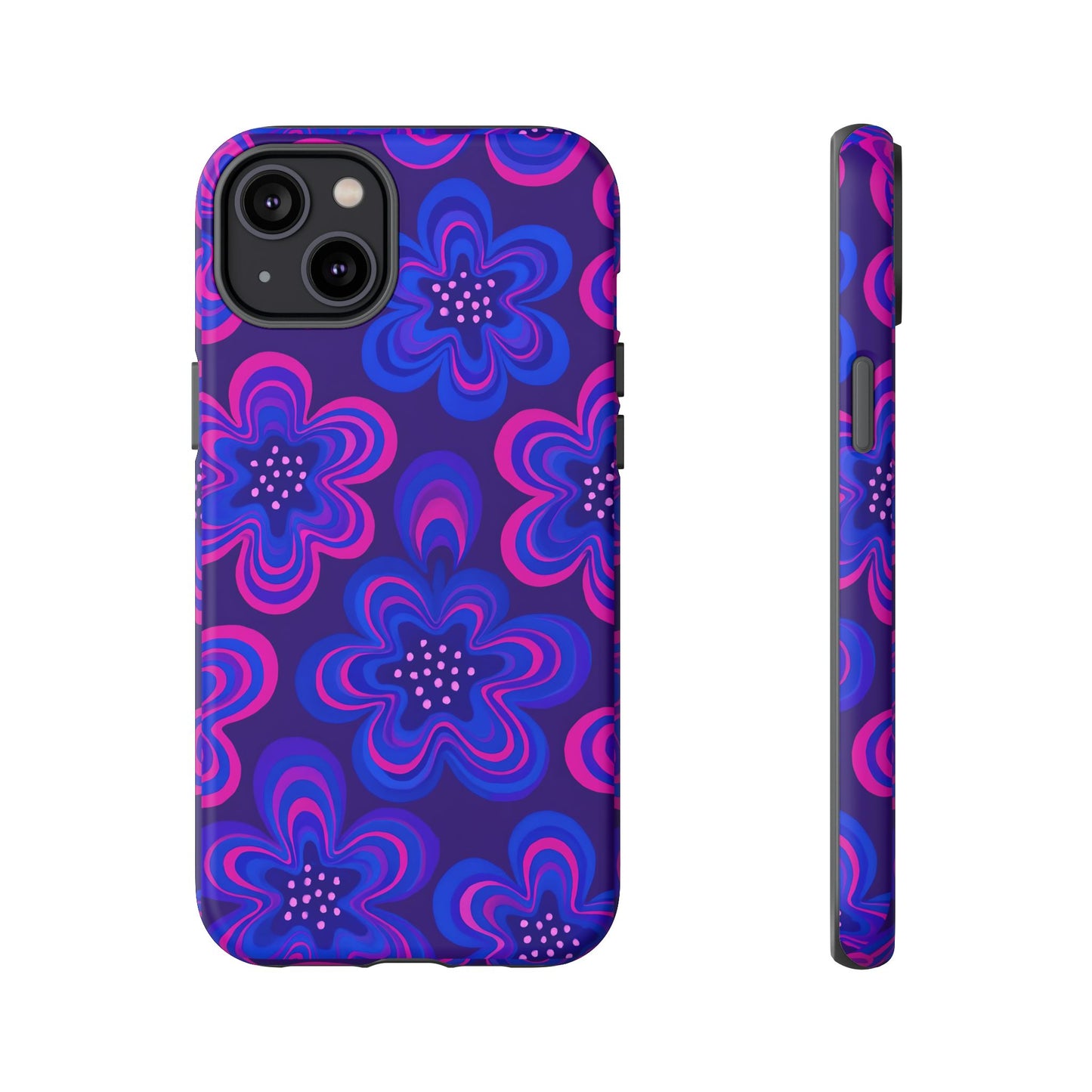 Retro Swirl Flower Tough Phone Case - Groovy Psychedelic Floral Pattern, Funky Vintage Aesthetic, Compatible with iPhone, Galaxy, and Google