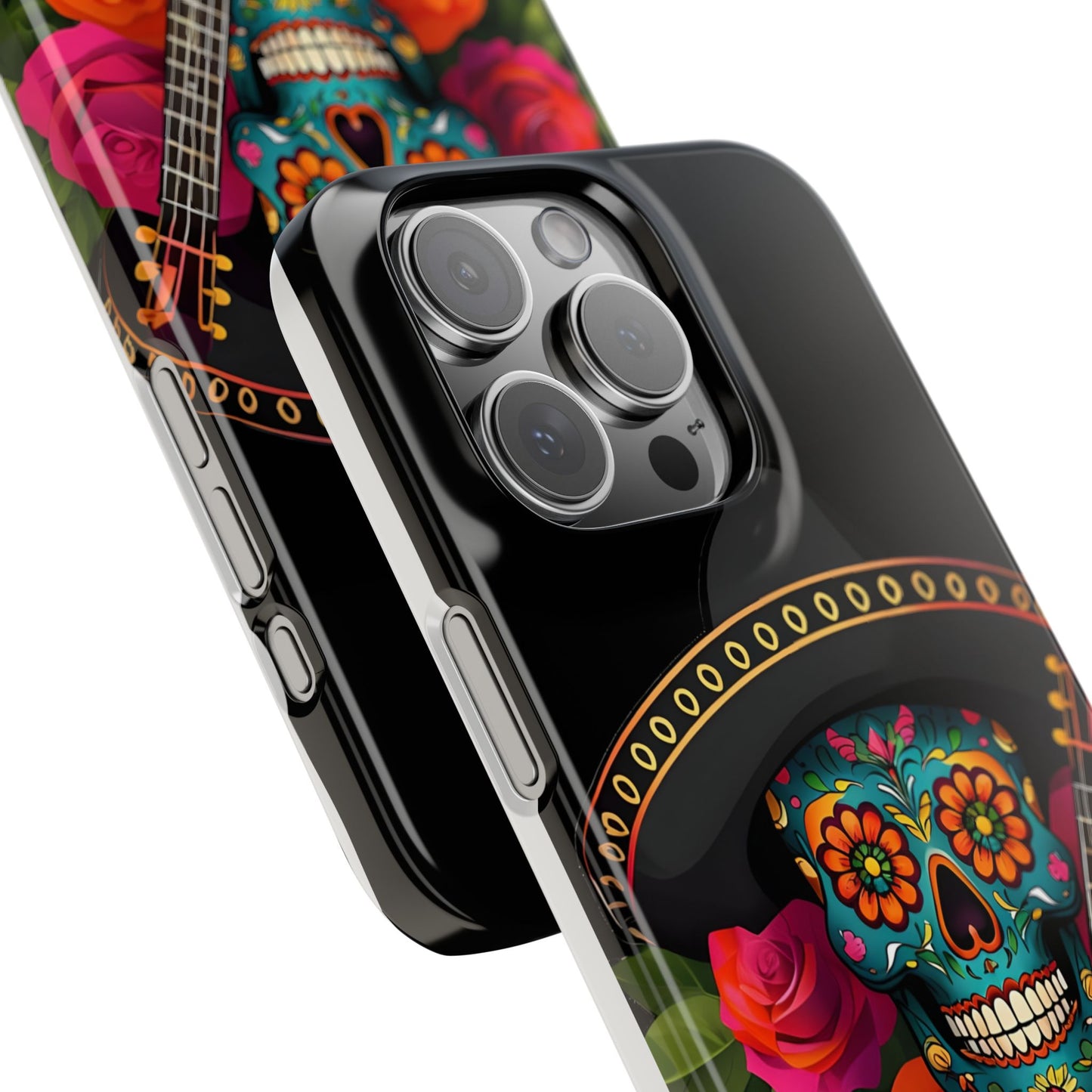 Mariachi Skull Slim Phone Case, Colorful Folk Aesthetic, Halloween Floral Skull Design, Gift for Mexican Culture Lovers