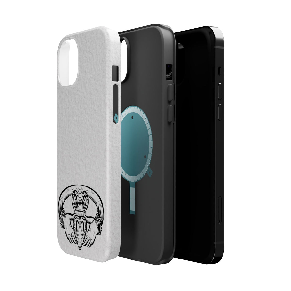 Claddagh Magnetic Phone Case Irish Symbol Ring Minimal Black White Design Love Loyalty Friendship Compatible with iPhone