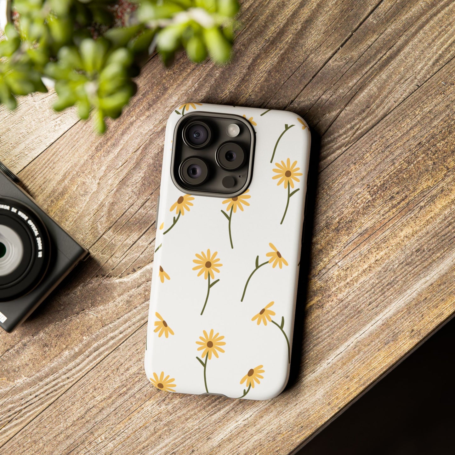 Sunflower Floral Tough Phone Case - Minimal Daisy-Inspired Print, Simple Botanical Aesthetic, Compatible with iPhone, Galaxy, and Google