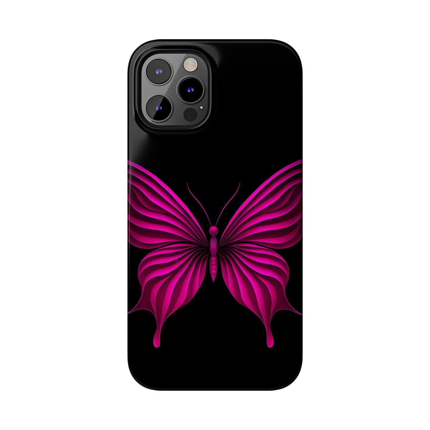 Pink Butterfly Phone Case, Elegant Insect Art, Black Aesthetic Slim Phone Case Compatible with iPhone, Galaxy, Google