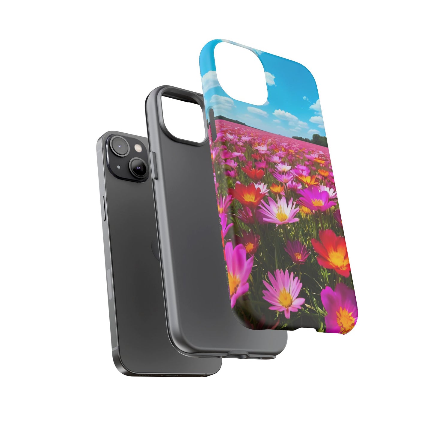 Flower Field Tough Phone Case - Wildflower Meadow Print, Colorful Nature Aesthetic, Compatible with iPhone, Galaxy, and Google Phones
