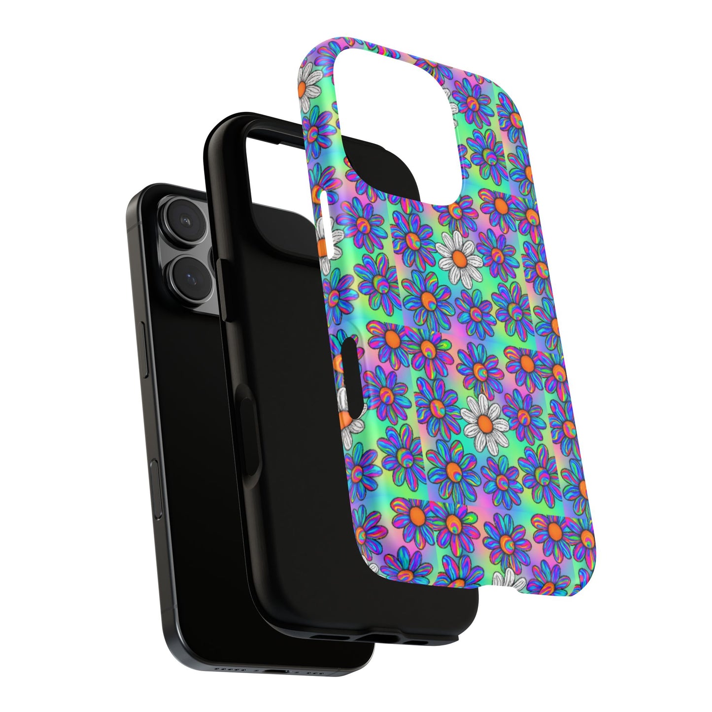 Trippy Daisy Tough Phone Case - Psychedelic Floral Aesthetic, Colorful Groovy Design, Compatible with iPhone, Galaxy, and Google Phones