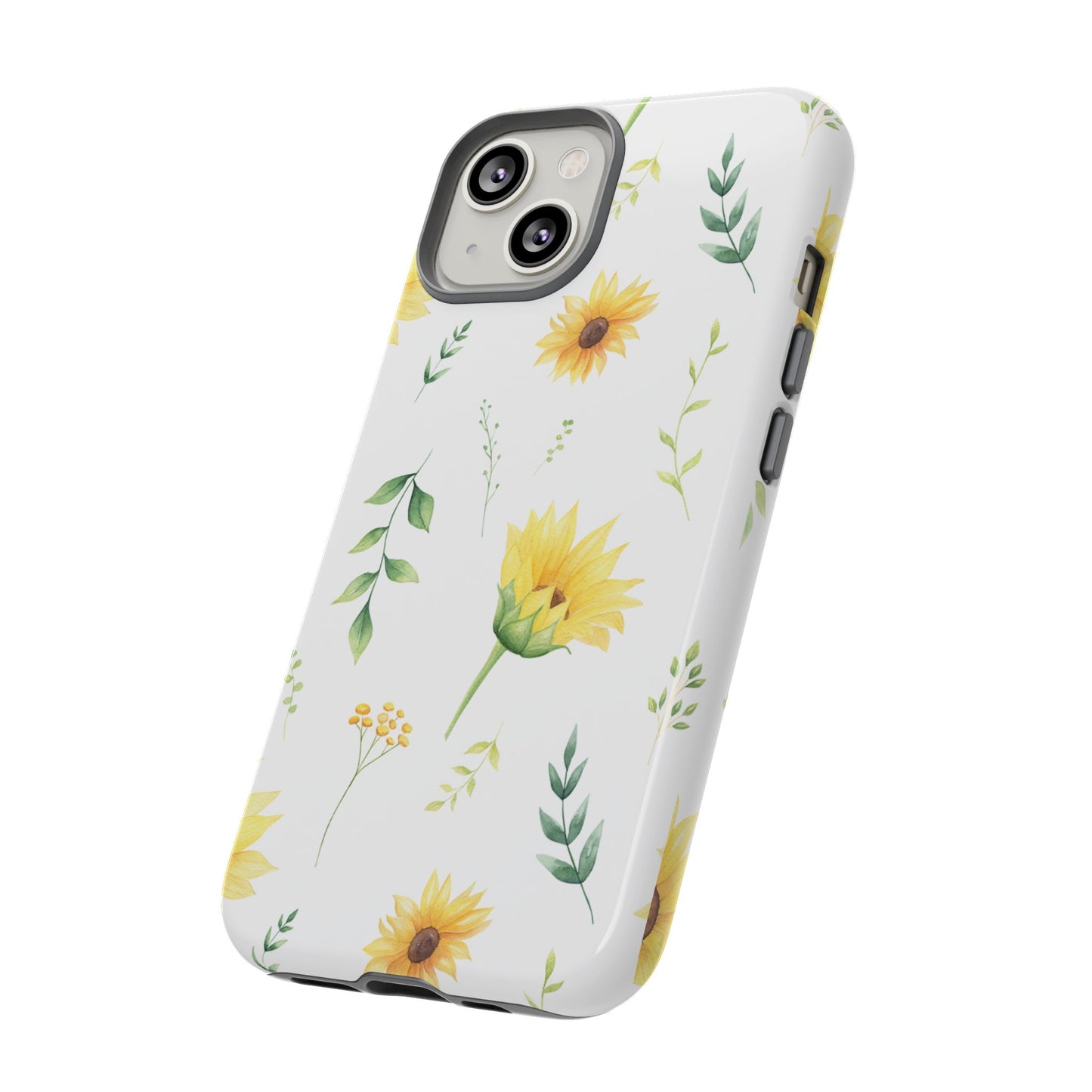 Sunflower Floral Tough Phone Case - Watercolor Botanical Print, Bright Nature Aesthetic, Compatible with iPhone, Galaxy, and Google Phones