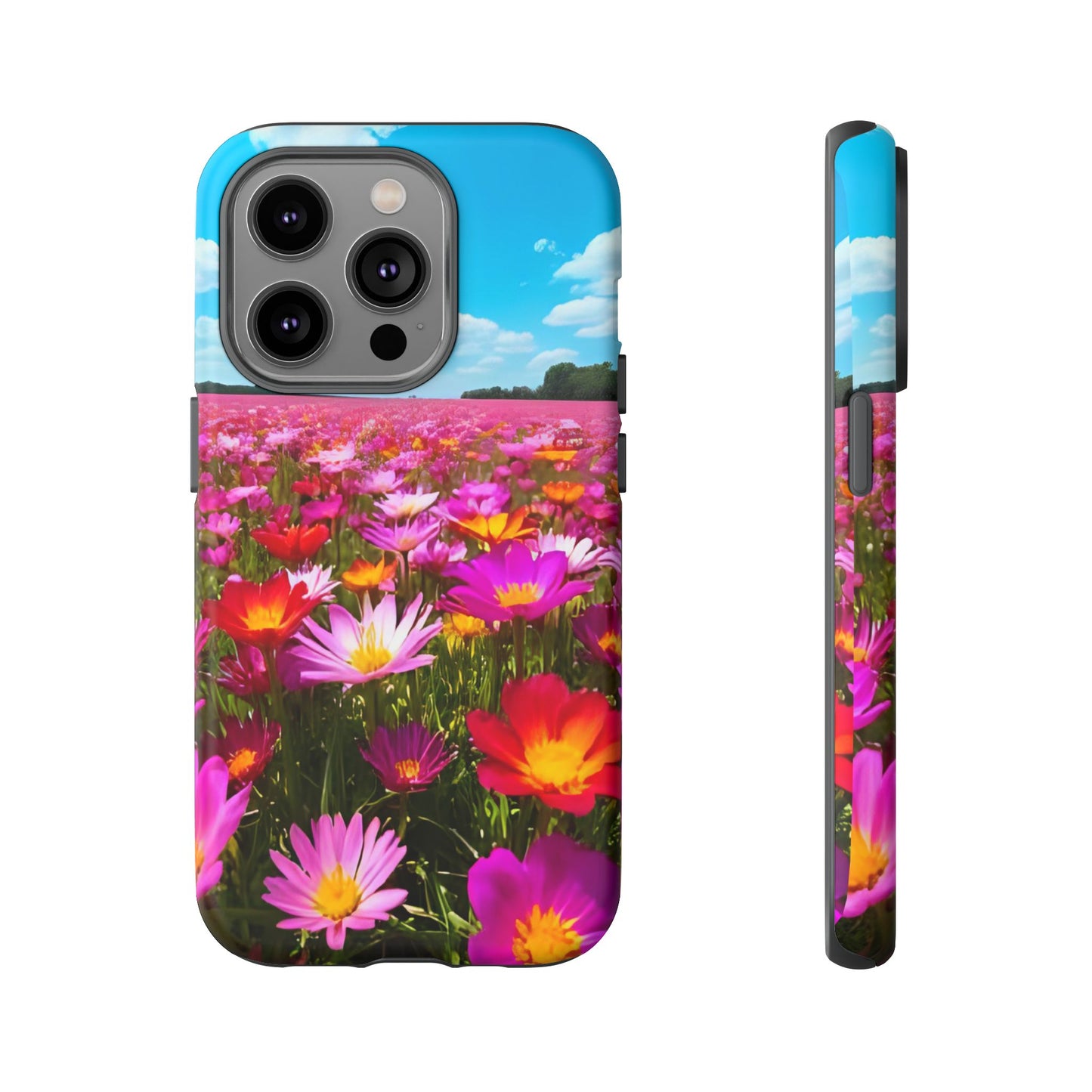 Flower Field Tough Phone Case - Wildflower Meadow Print, Colorful Nature Aesthetic, Compatible with iPhone, Galaxy, and Google Phones