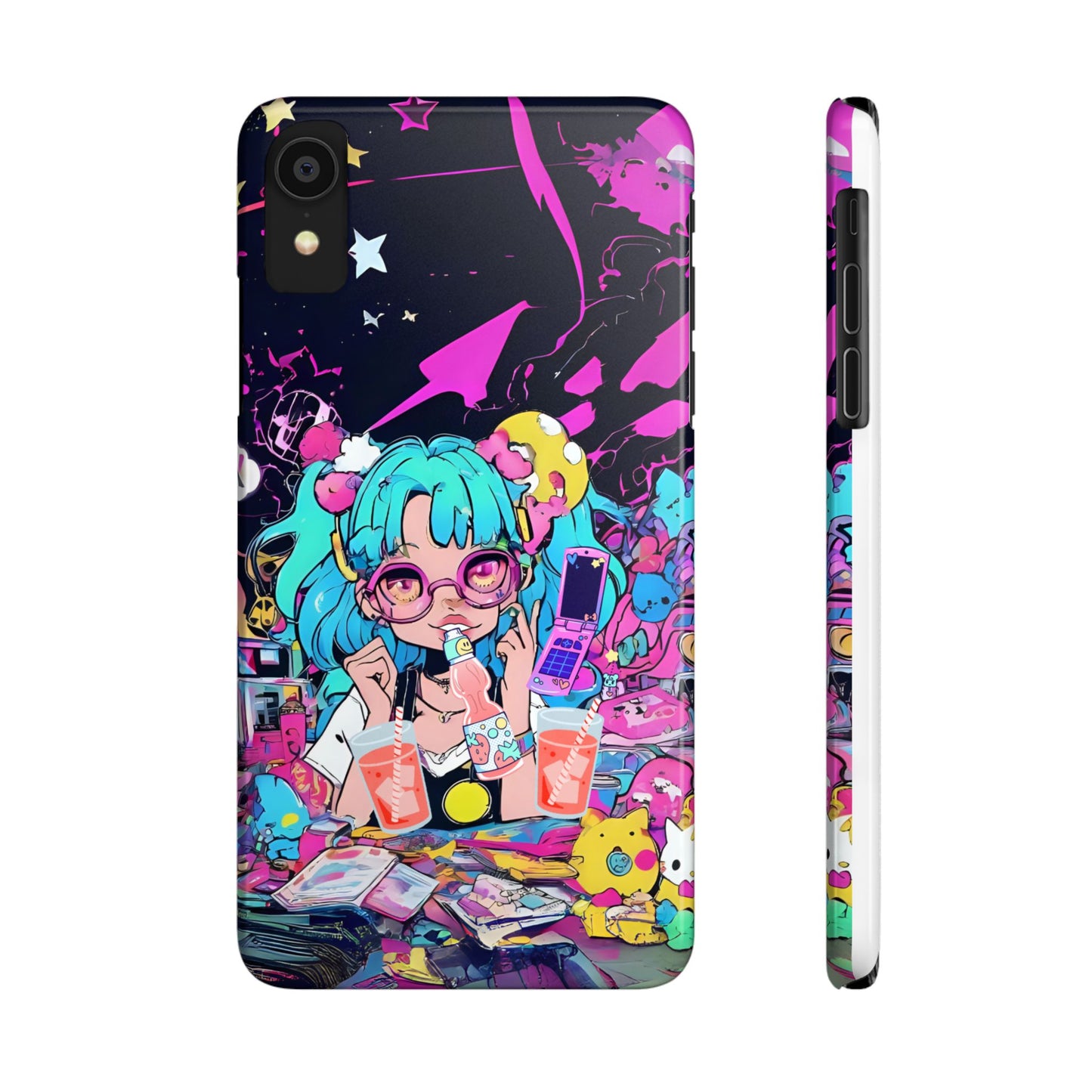 2K Anime Girl Slim Phone Case - Kawaii Vaporwave Style, Cute Maximalist Aesthetic, Cute Phone Covers, Unique Gifts for Teens