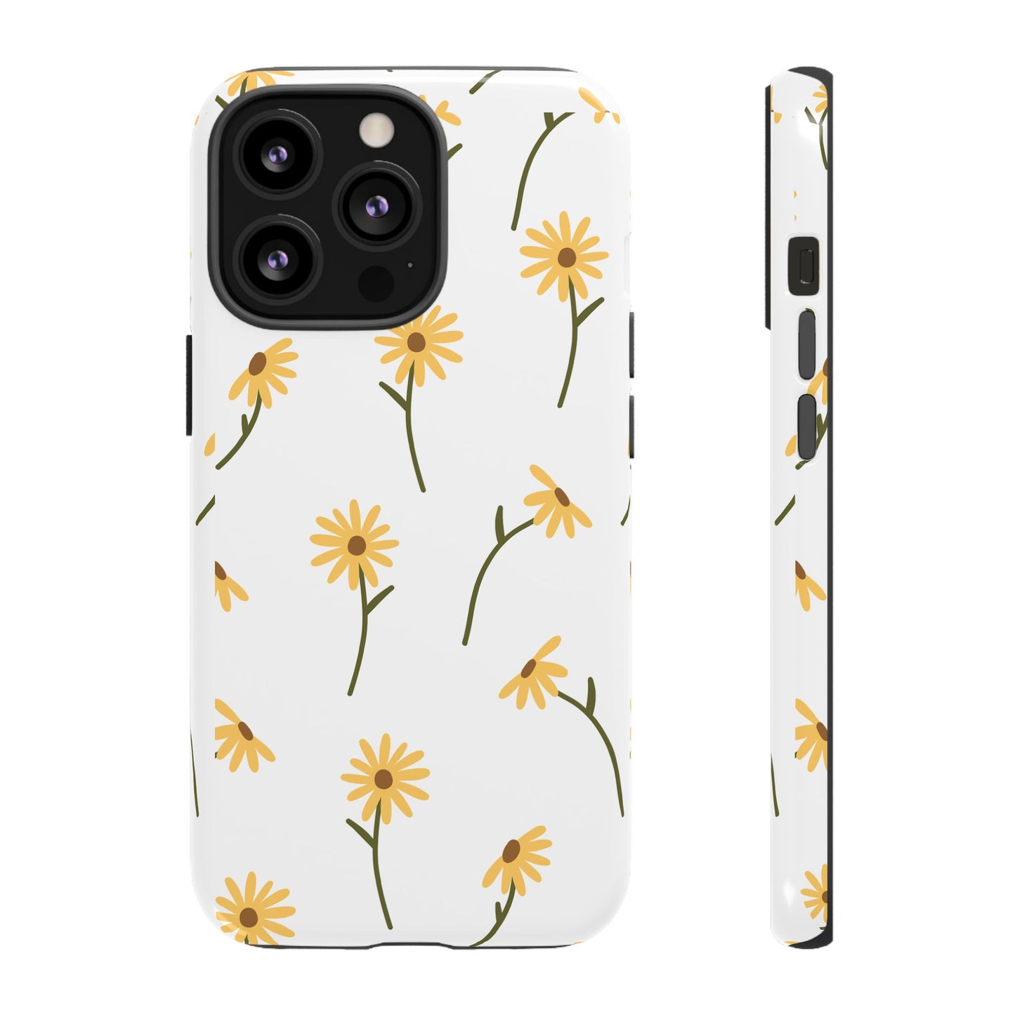 Sunflower Floral Tough Phone Case - Minimal Daisy-Inspired Print, Simple Botanical Aesthetic, Compatible with iPhone, Galaxy, and Google