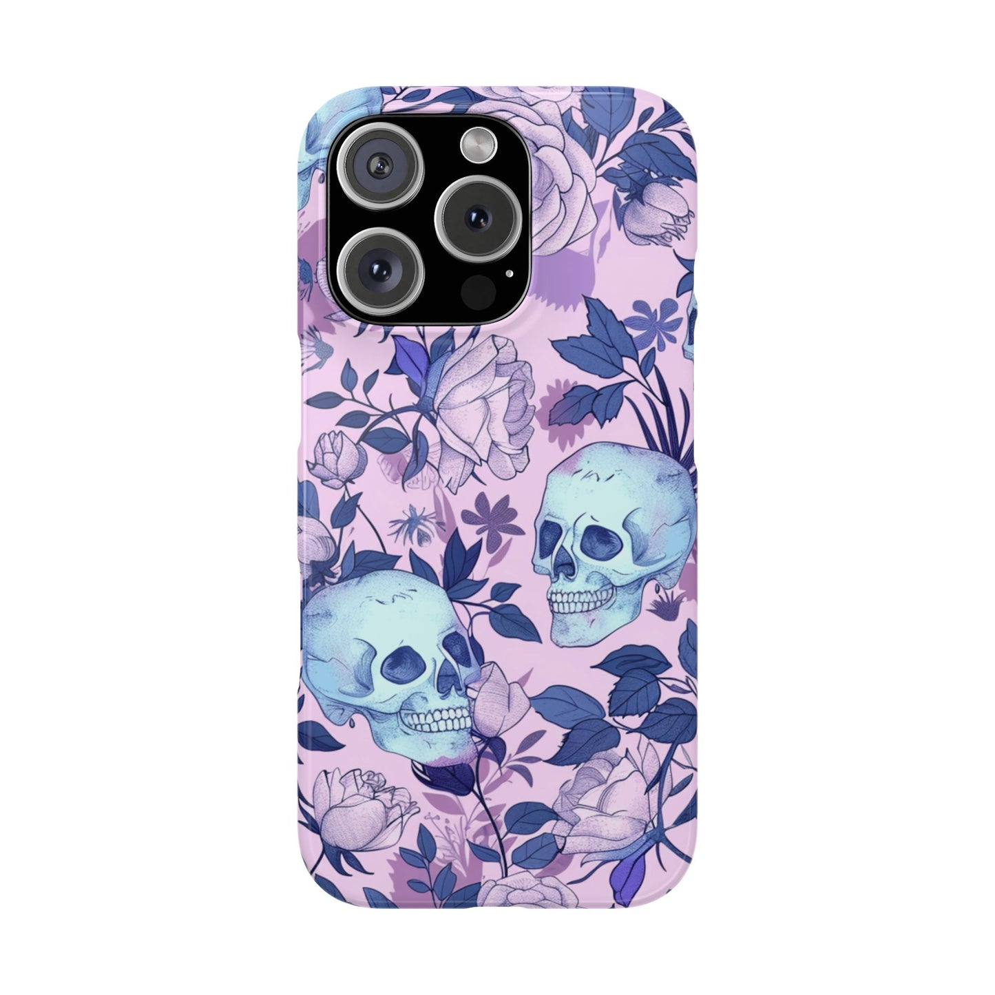 Floral Skull Slim Phone Case - Aesthetic, Trendy, Gift for Goth Lovers, Unique Phone Accessories, Floral Print, Halloween Decor