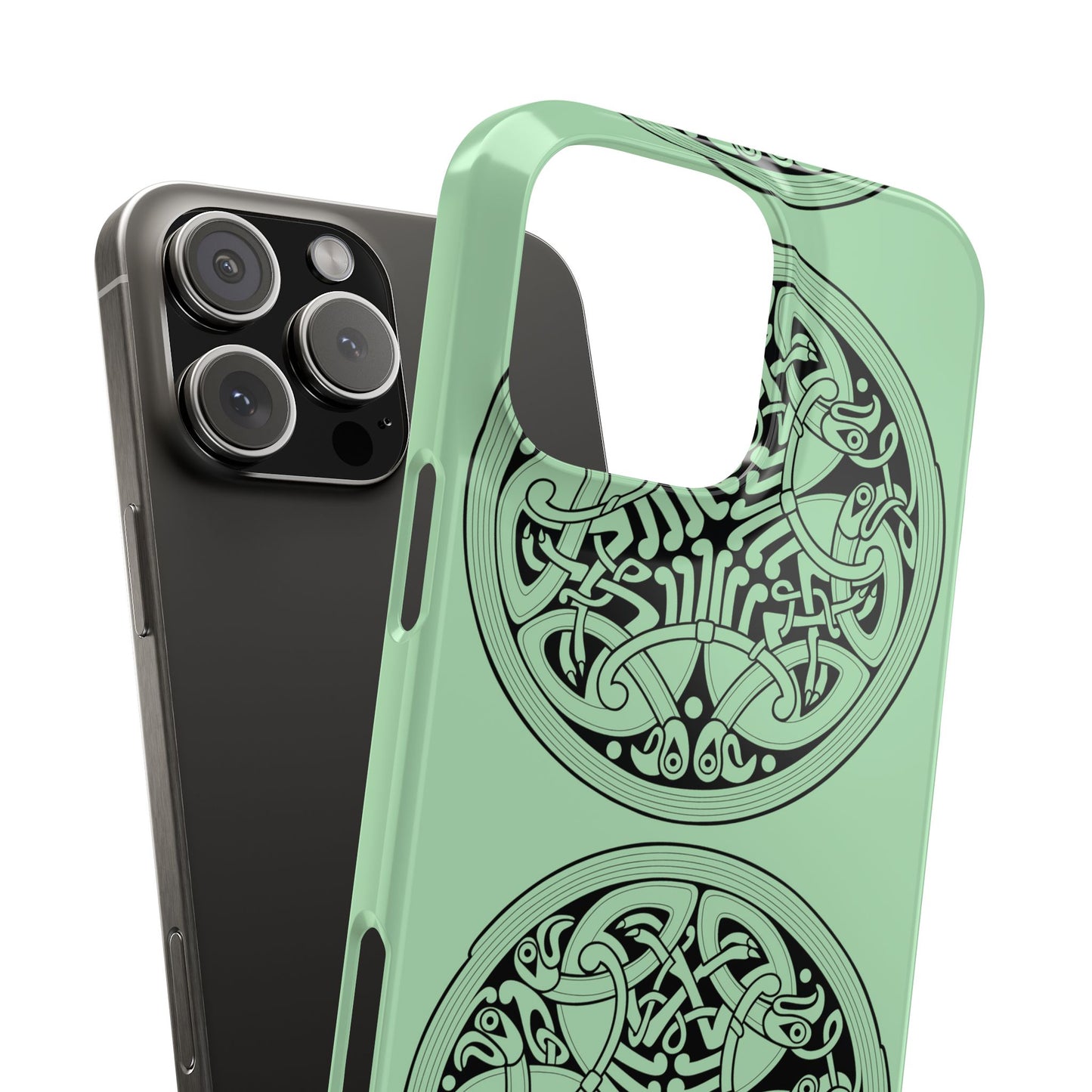 Celtic Medallion Slim Phone Case, Mint Green Design, St. Patrick Phone Cover Compatible with iPhone 17, 16, 15, 14, 13, 12, 11
