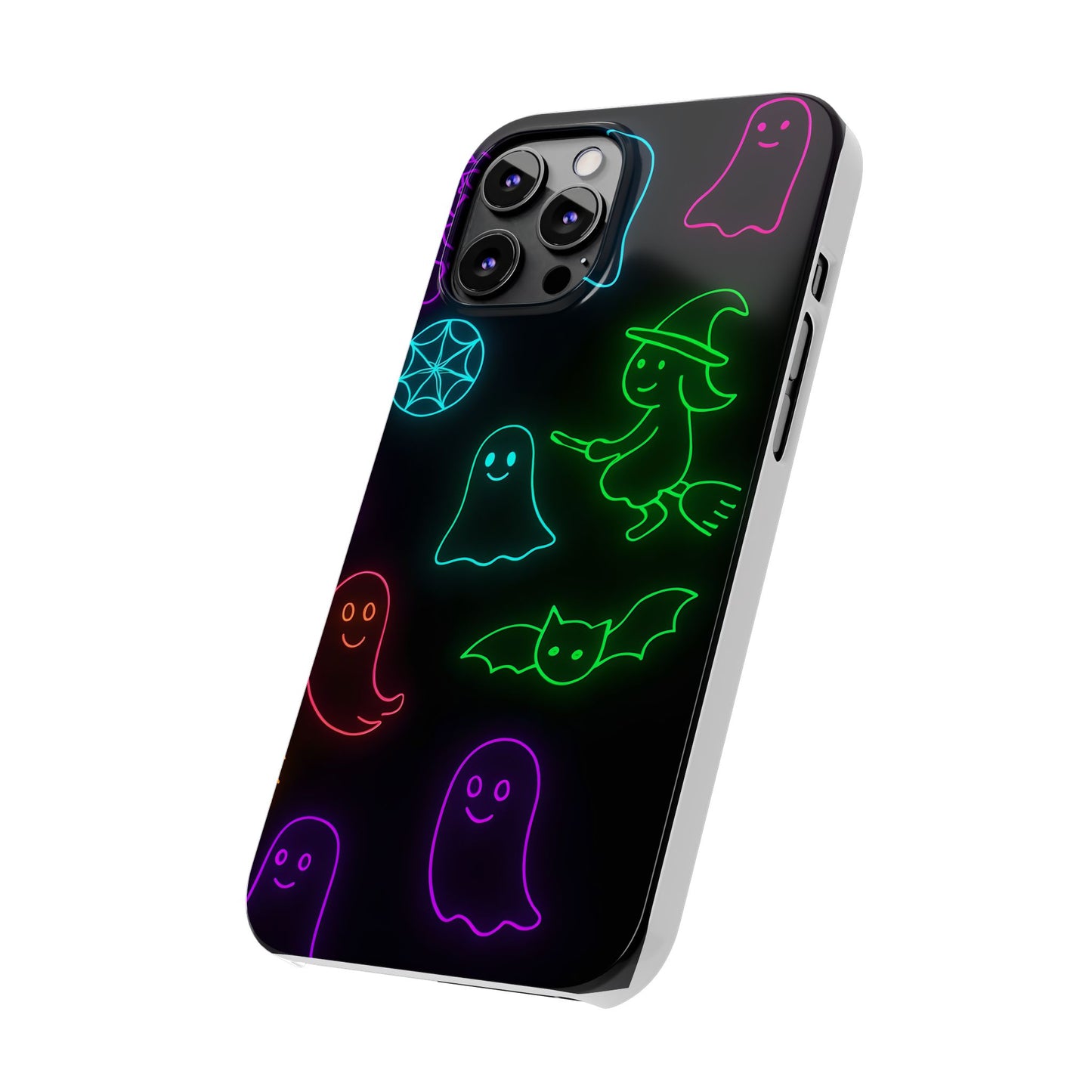 Neon Halloween Phone Case, Cute Ghost Witch Aesthetic Slim Phone Case, Compatible with iPhone, Galaxy, Google