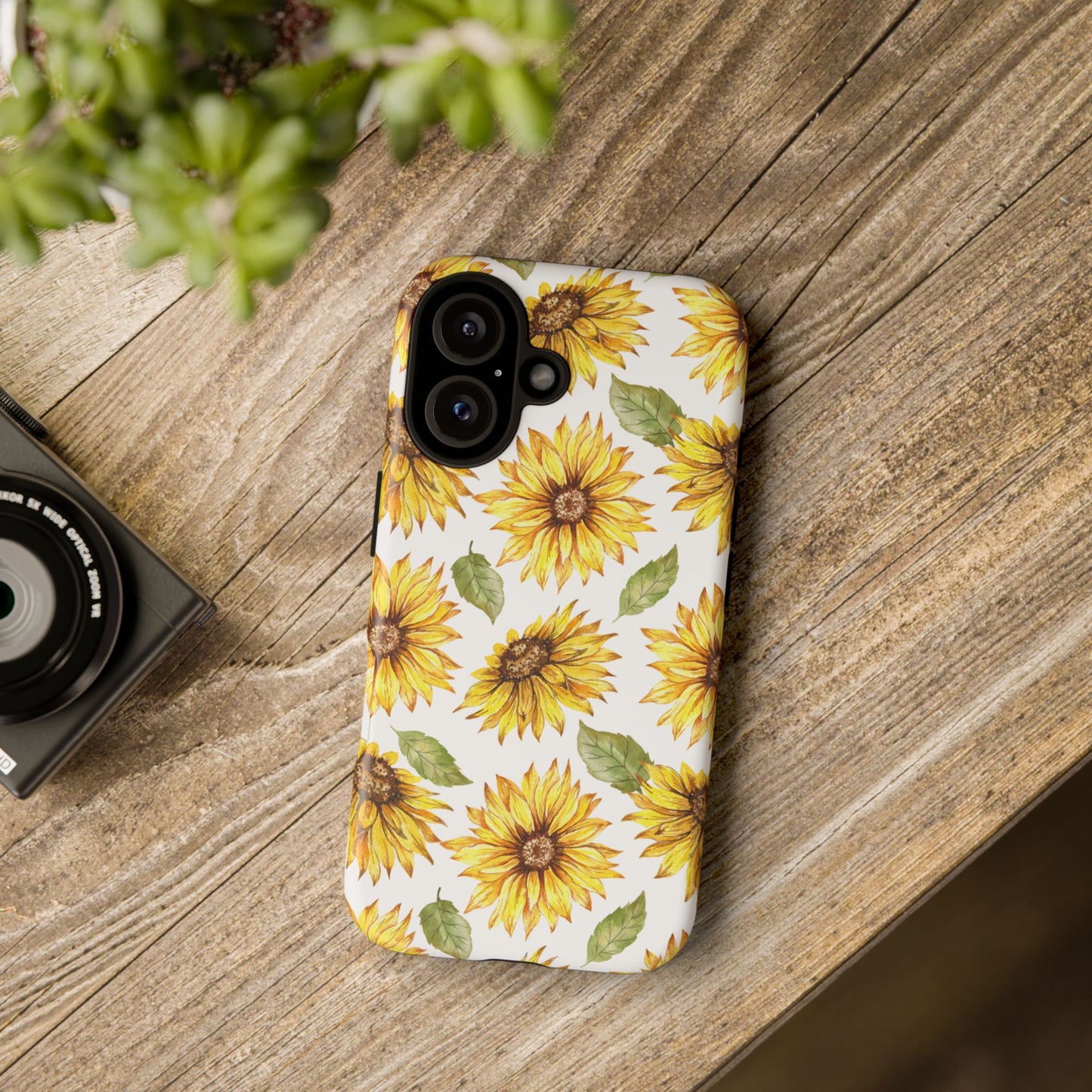 Sunflower Floral Tough Phone Case - Watercolor Botanical Print, Bright Nature Aesthetic, Compatible with iPhone, Galaxy, and Google Phones