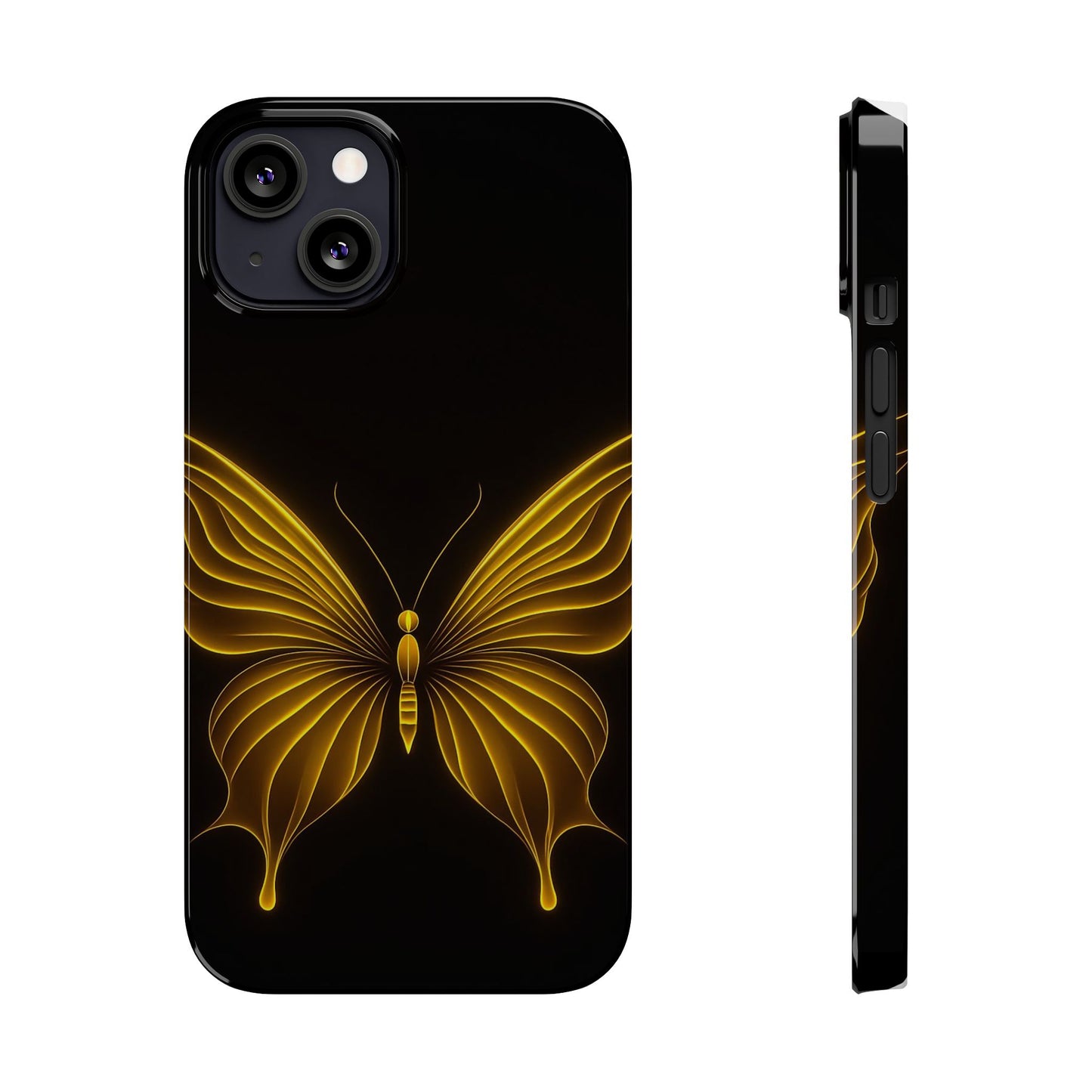 Golden Butterfly Phone Case, Elegant Insect Art, Black Aesthetic Slim Phone Case Compatible with iPhone, Galaxy, Google