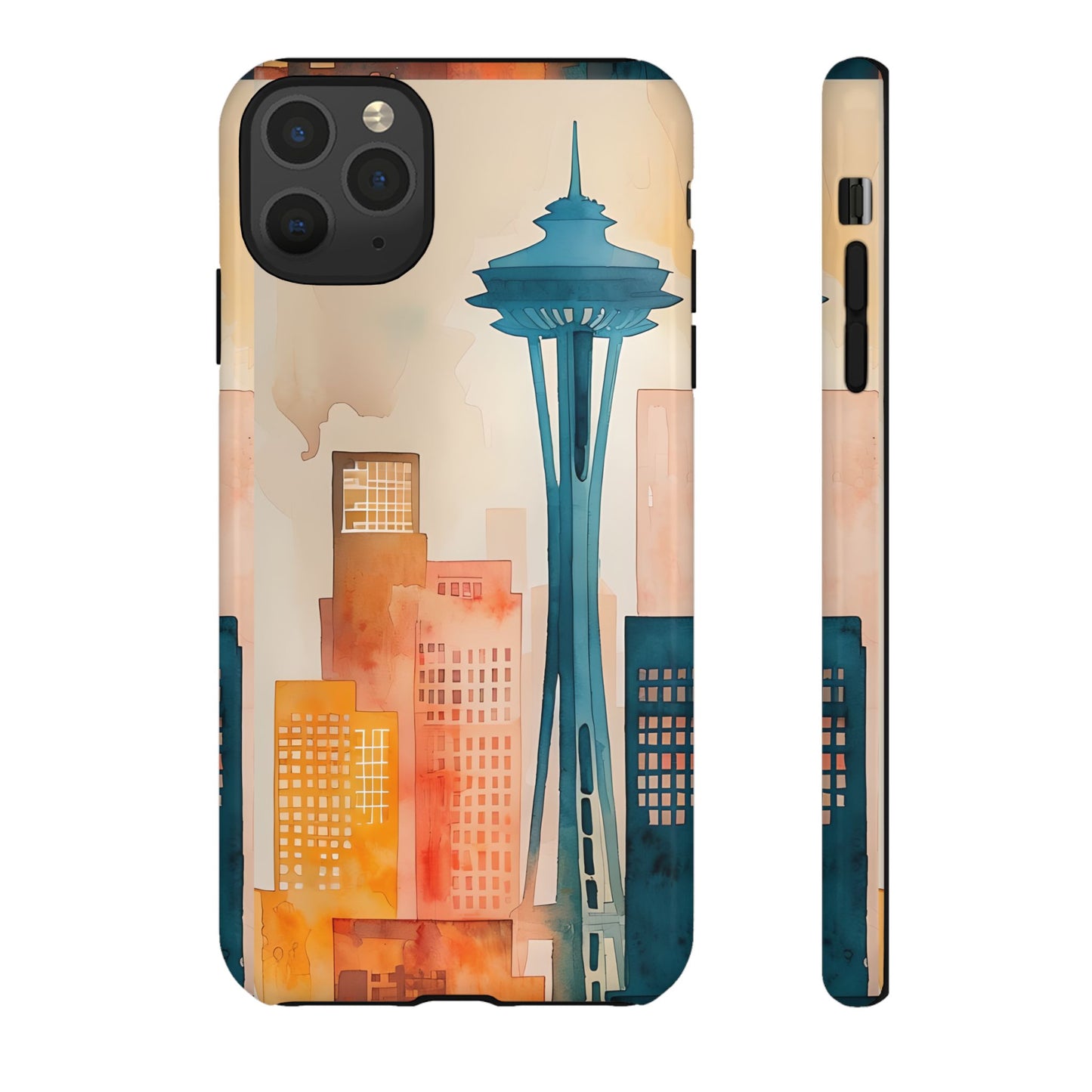 Seattle Cityscape Phone Case - Urban Skyline Art Tough Case, Watercolor City Aesthetic, Compatible with iPhone, Galaxy, Google Phones