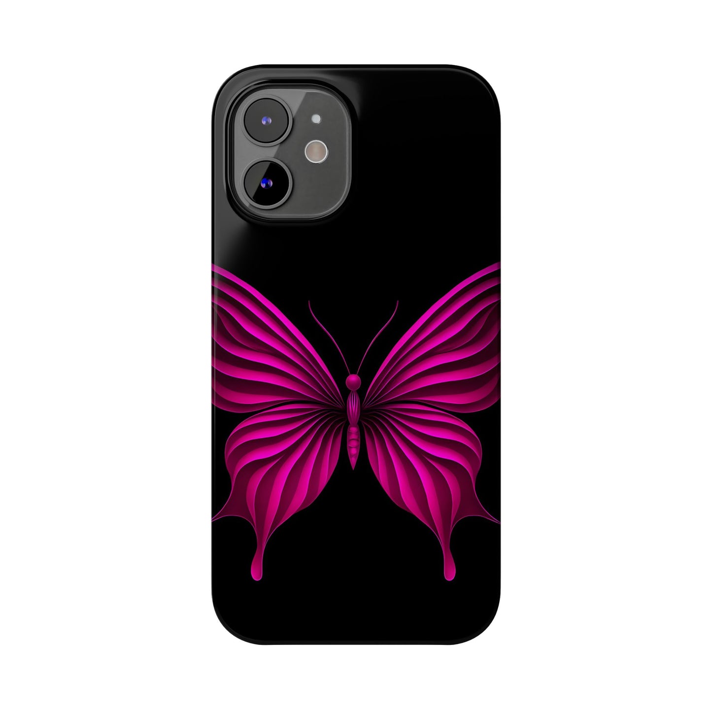 Pink Butterfly Phone Case, Elegant Insect Art, Black Aesthetic Slim Phone Case Compatible with iPhone, Galaxy, Google