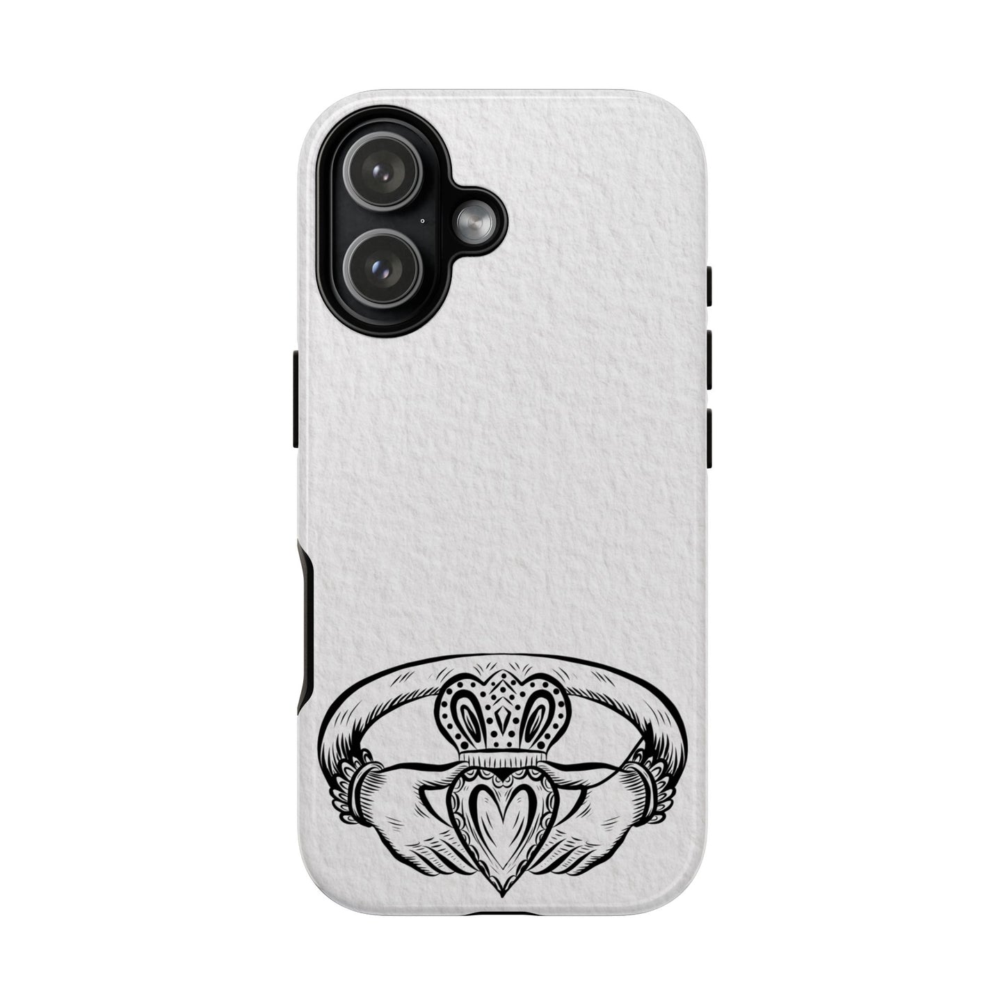 Claddagh Tough Phone Case Irish Symbol Ring Minimal Black White Design Love Loyalty Friendship Compatible with iPhone 17 16 15 14 13 Galaxy Google