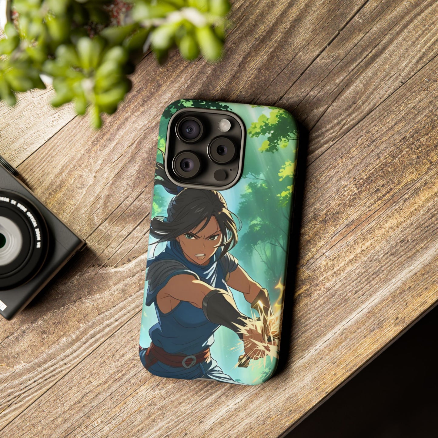 Anime Warrior Girl Tough Phone Case - Japanese Action Aesthetic, Fierce Heroine Design, Compatible with iPhone, Galaxy, and Google Phones
