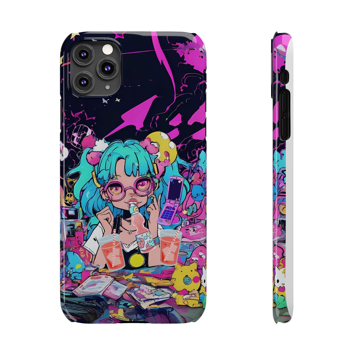 2K Anime Girl Slim Phone Case - Kawaii Vaporwave Style, Cute Maximalist Aesthetic, Cute Phone Covers, Unique Gifts for Teens