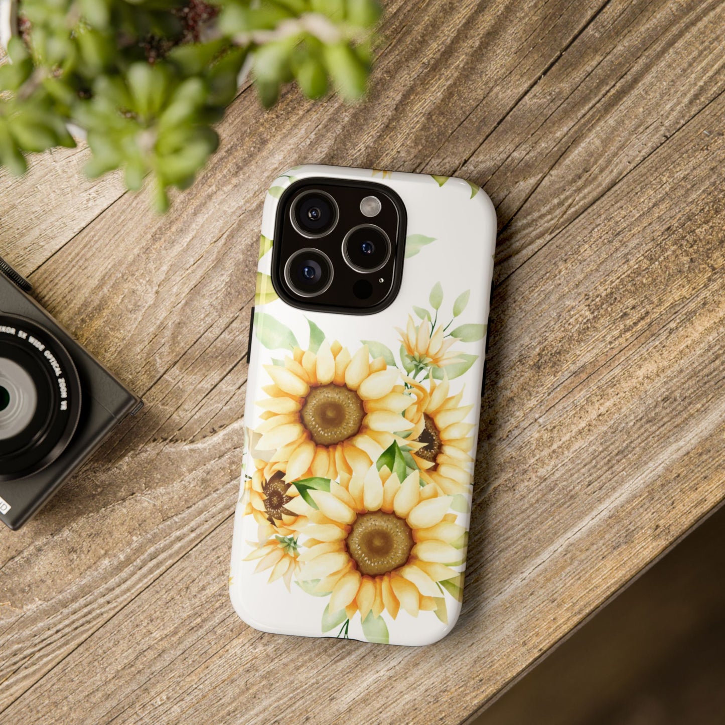 Sunflower Floral Tough Phone Case - Watercolor Botanical Art, Bright Nature Aesthetic, Compatible with iPhone, Galaxy, and Google Phones