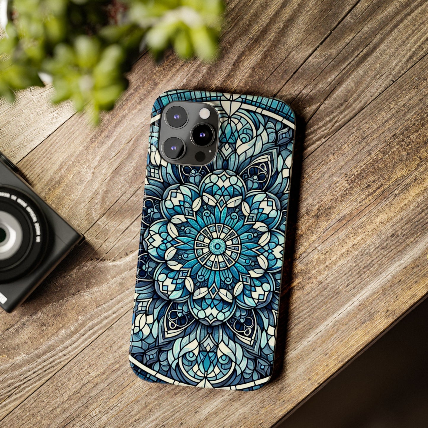 Decorative Slim Phone Case - Blue Mandala Design, Gift for Her, Phone Accessories, Boho Style, Unique Cell Phone Cover, Trendy Tech