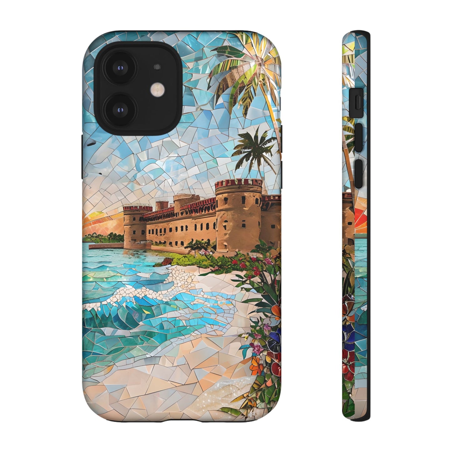 Dry Tortugas Mosaic Tough Phone Case - Tropical Island Art, Coastal Nature Aesthetic, Compatible with iPhone, Galaxy, and Google Phones
