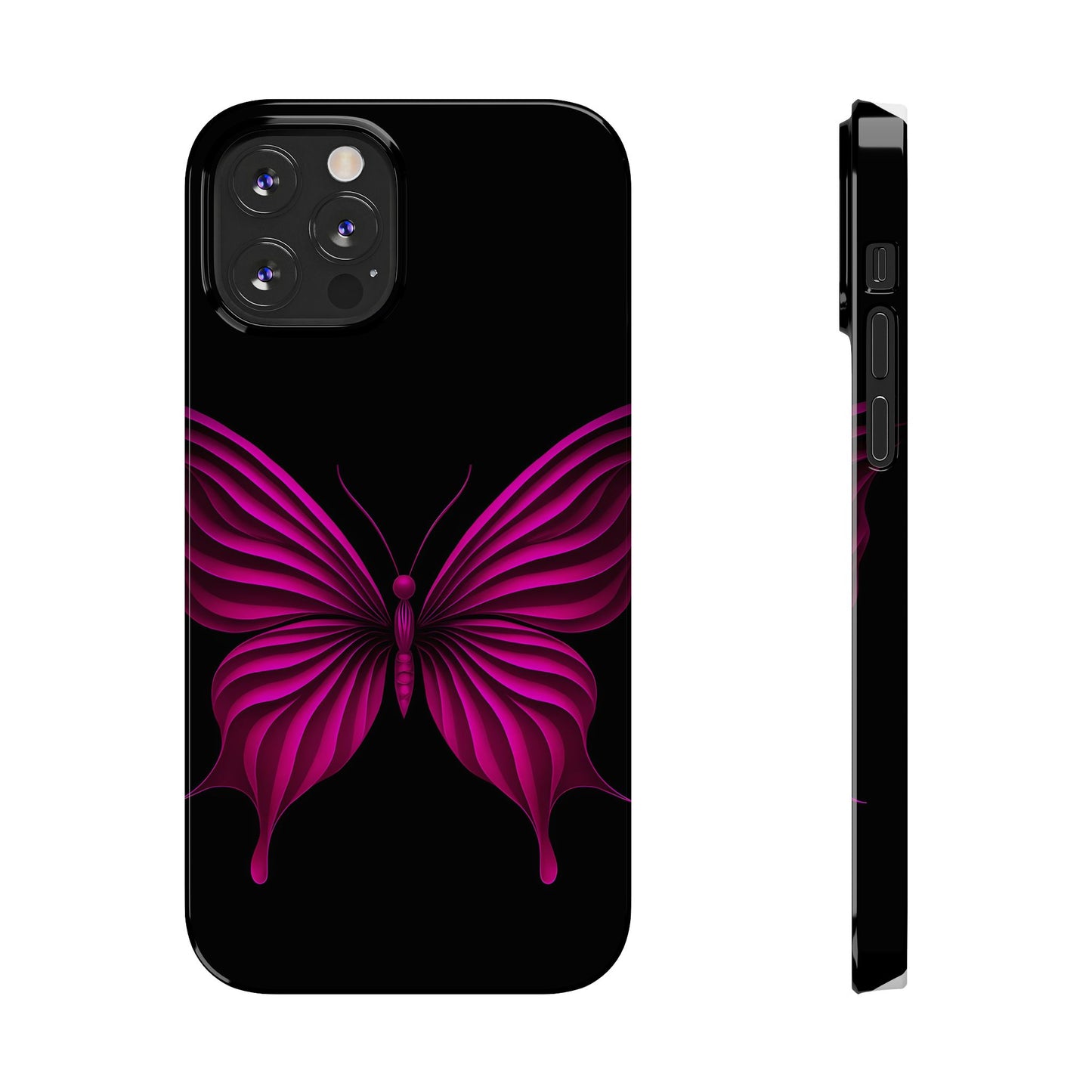 Pink Butterfly Phone Case, Elegant Insect Art, Black Aesthetic Slim Phone Case Compatible with iPhone, Galaxy, Google