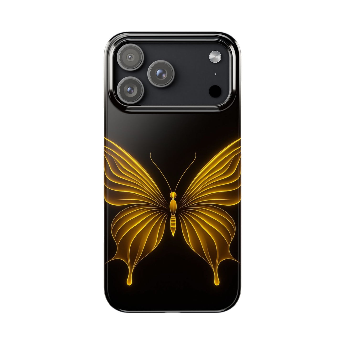 Golden Butterfly Phone Case, Elegant Insect Art, Black Aesthetic Slim Phone Case Compatible with iPhone, Galaxy, Google