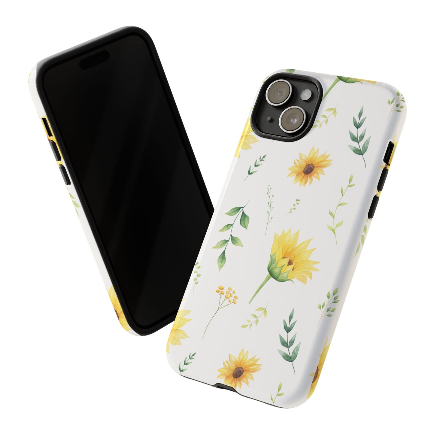 Sunflower Floral Tough Phone Case - Watercolor Botanical Print, Bright Nature Aesthetic, Compatible with iPhone, Galaxy, and Google Phones