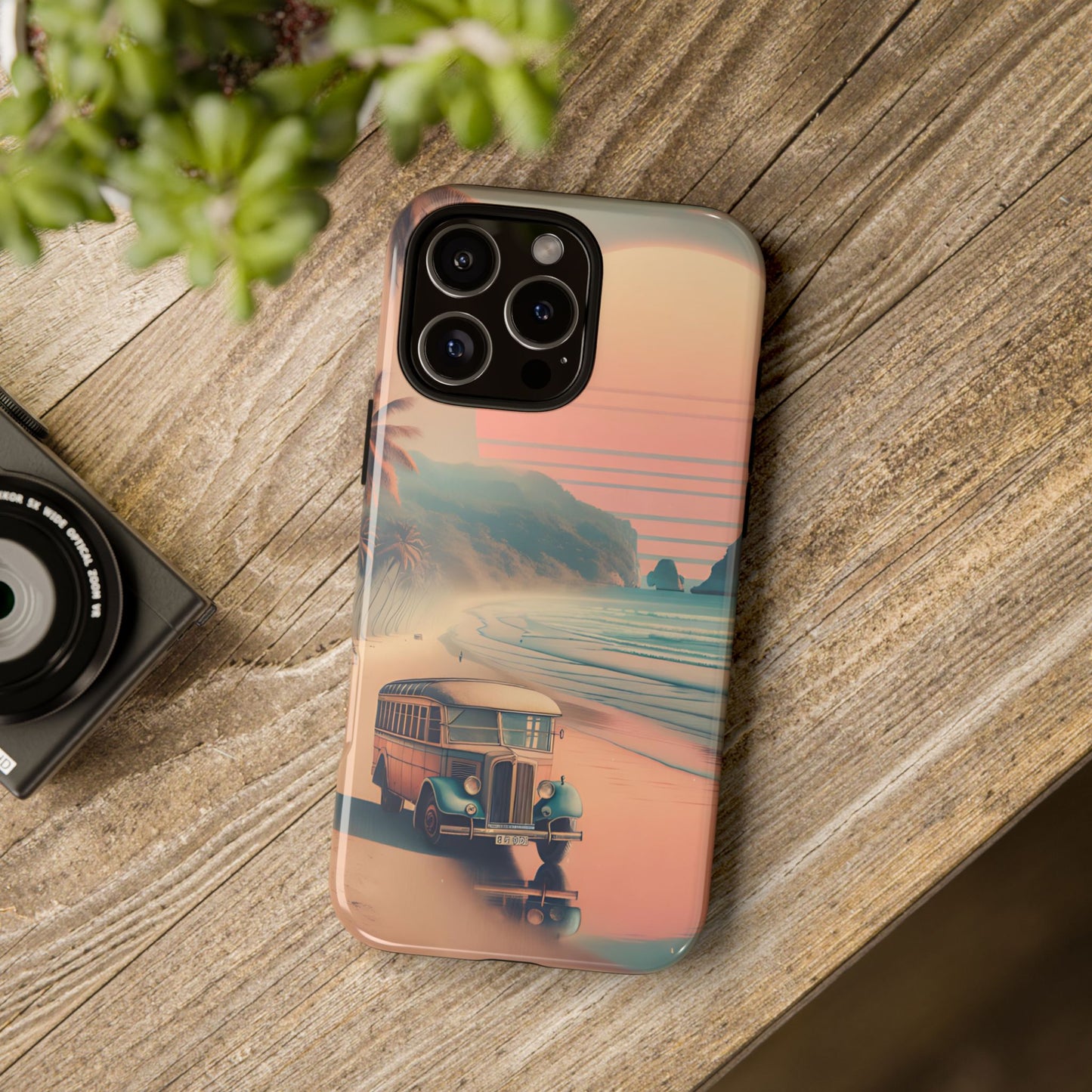 Retro Beach Bus Phone Case - Vintage Summer Aesthetic for iPhone, Samsung Galaxy & Pixel - Coastal Sunset Travel Vibes, Beach Van Life Cover