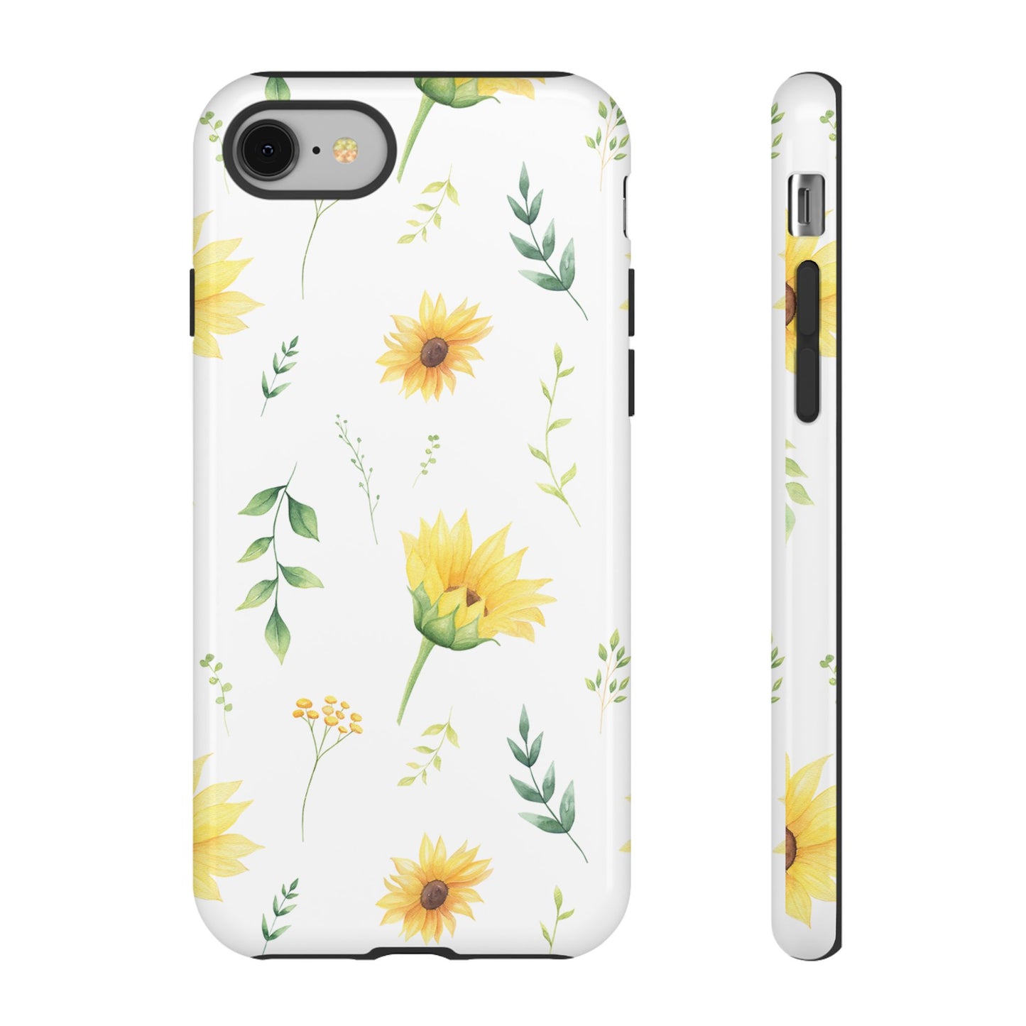 Sunflower Floral Tough Phone Case - Watercolor Botanical Print, Bright Nature Aesthetic, Compatible with iPhone, Galaxy, and Google Phones