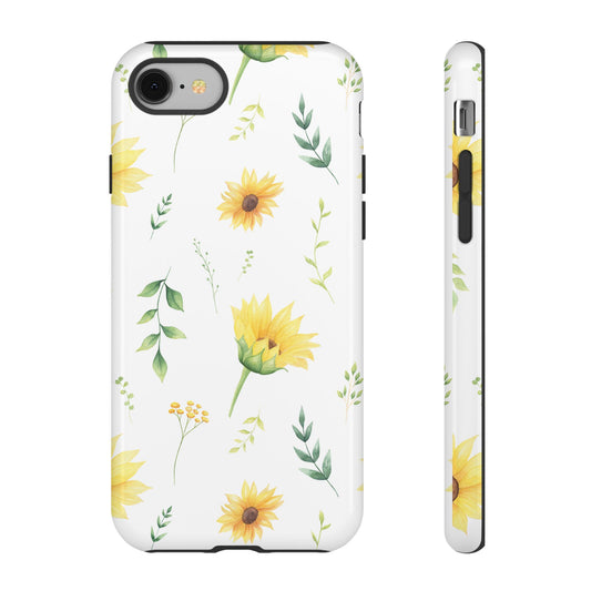 Sunflower Floral Tough Phone Case - Watercolor Botanical Print, Bright Nature Aesthetic, Compatible with iPhone, Galaxy, and Google Phones