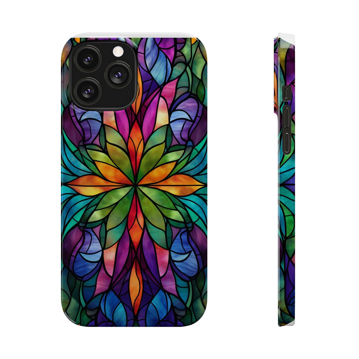Vibrant Floral Slim Phone Cases, Colorful Cell Phone Cover, Stained Glass Design, Unique Gift for Her, Artistic Accessories, Phone Case