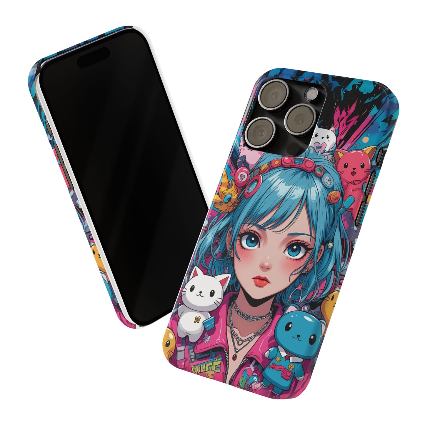 Y2K Anime Girl Slim Phone Case - Cute Maximalist Aesthetic, Kawaii Vaporwave Style, Pop Culture Lovers and Special Occasions