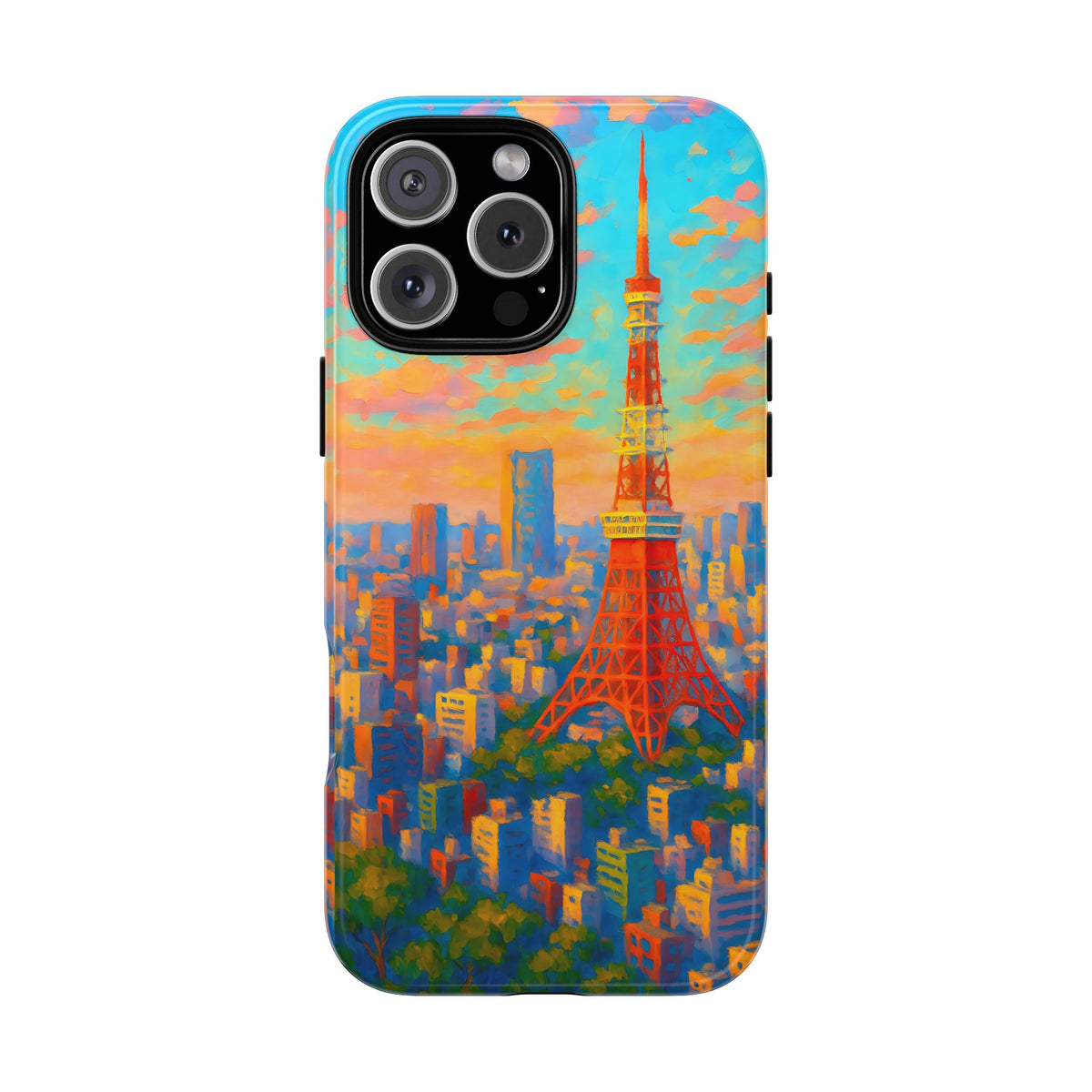 Cityscape Tough Phone Case, Tokyo Skyline Phone Cover, Sunset Glow Design Compatible with iPhone, Galaxy & Google