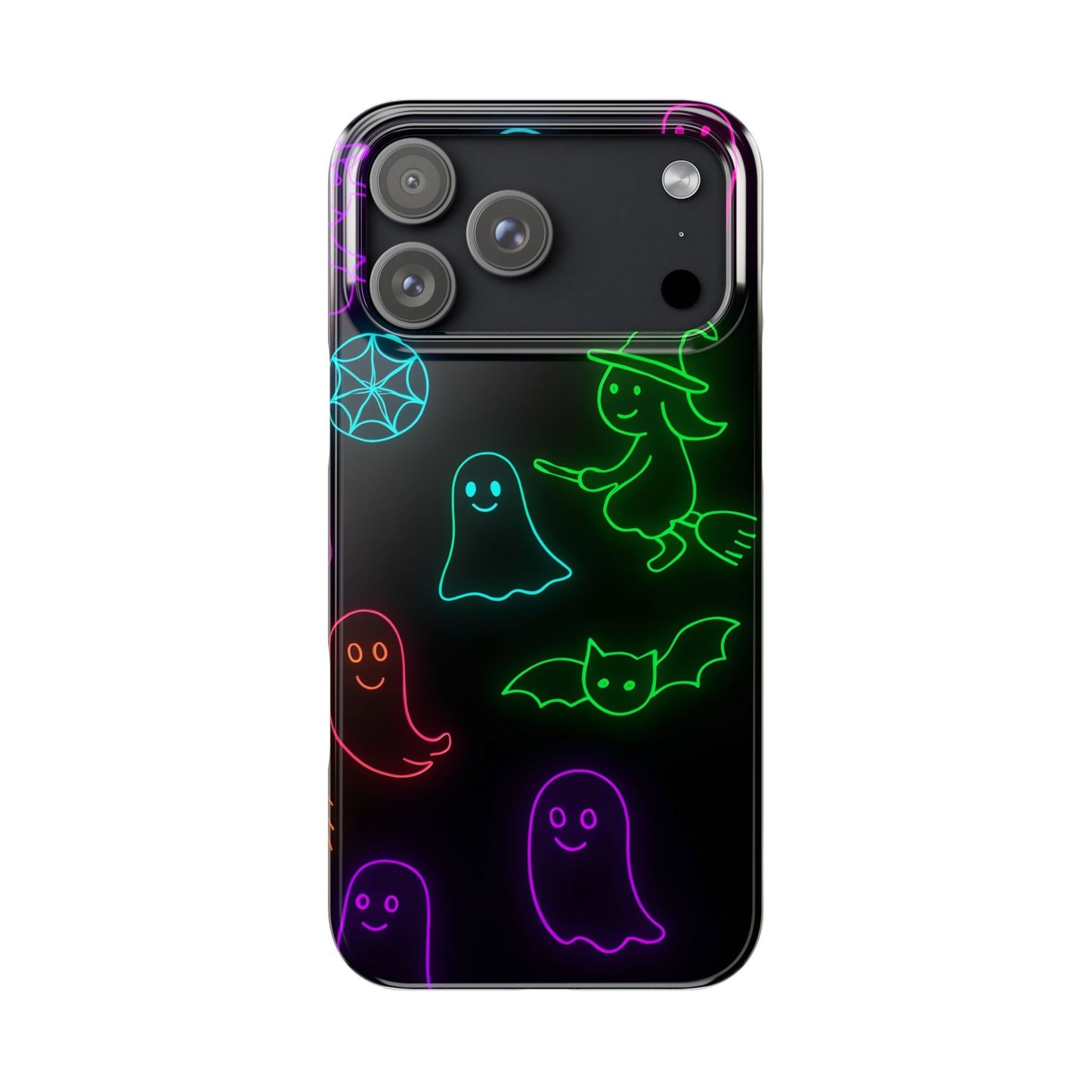 Neon Halloween Phone Case, Cute Ghost Witch Aesthetic Slim Phone Case, Compatible with iPhone, Galaxy, Google