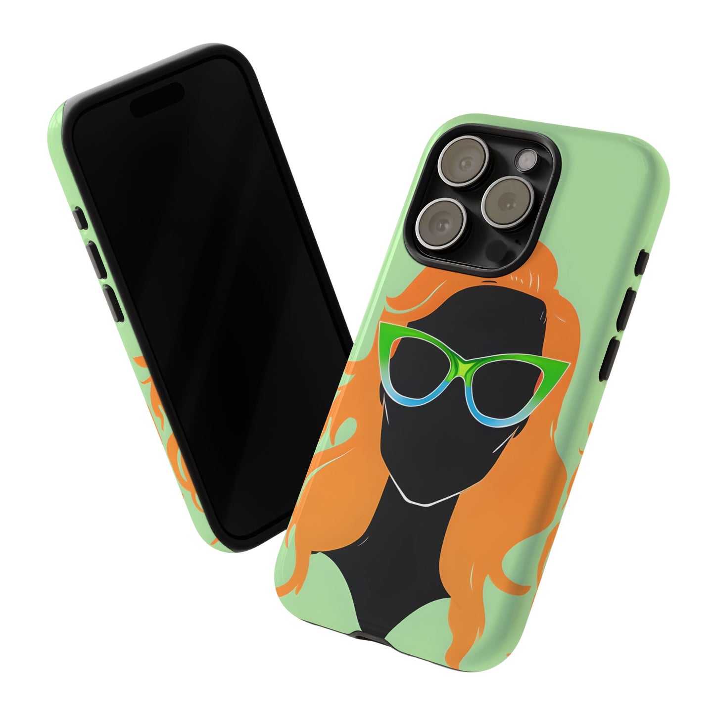 Ginger Woman Tough Phone Case, Irish Green Sunglasses Portrait, St Patricks Day Redhead Art Cover for iPhone Galaxy Google