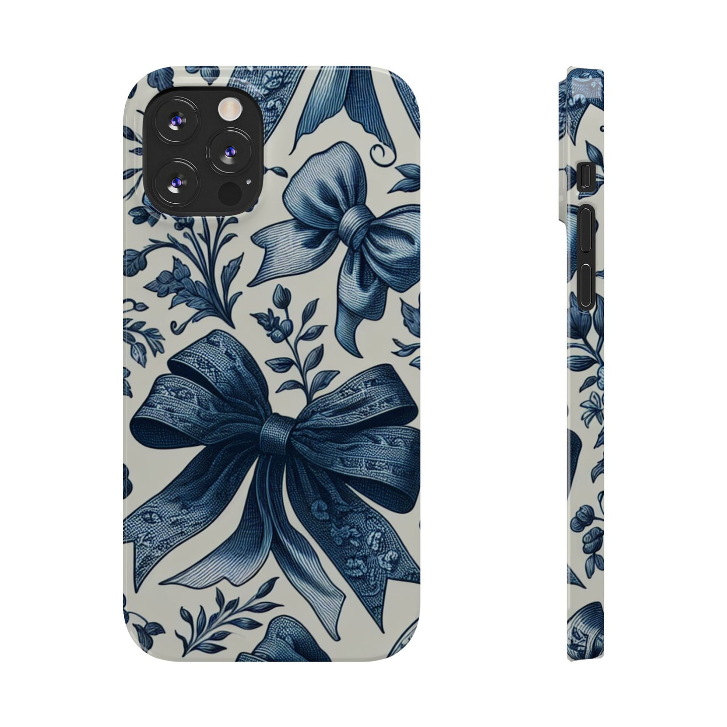 Elegant Floral Bow Slim Phone Case, Blue Flower Phone Cover, Gift for Her, Stylish Tech Accessory, Wedding Gift, Floral Design