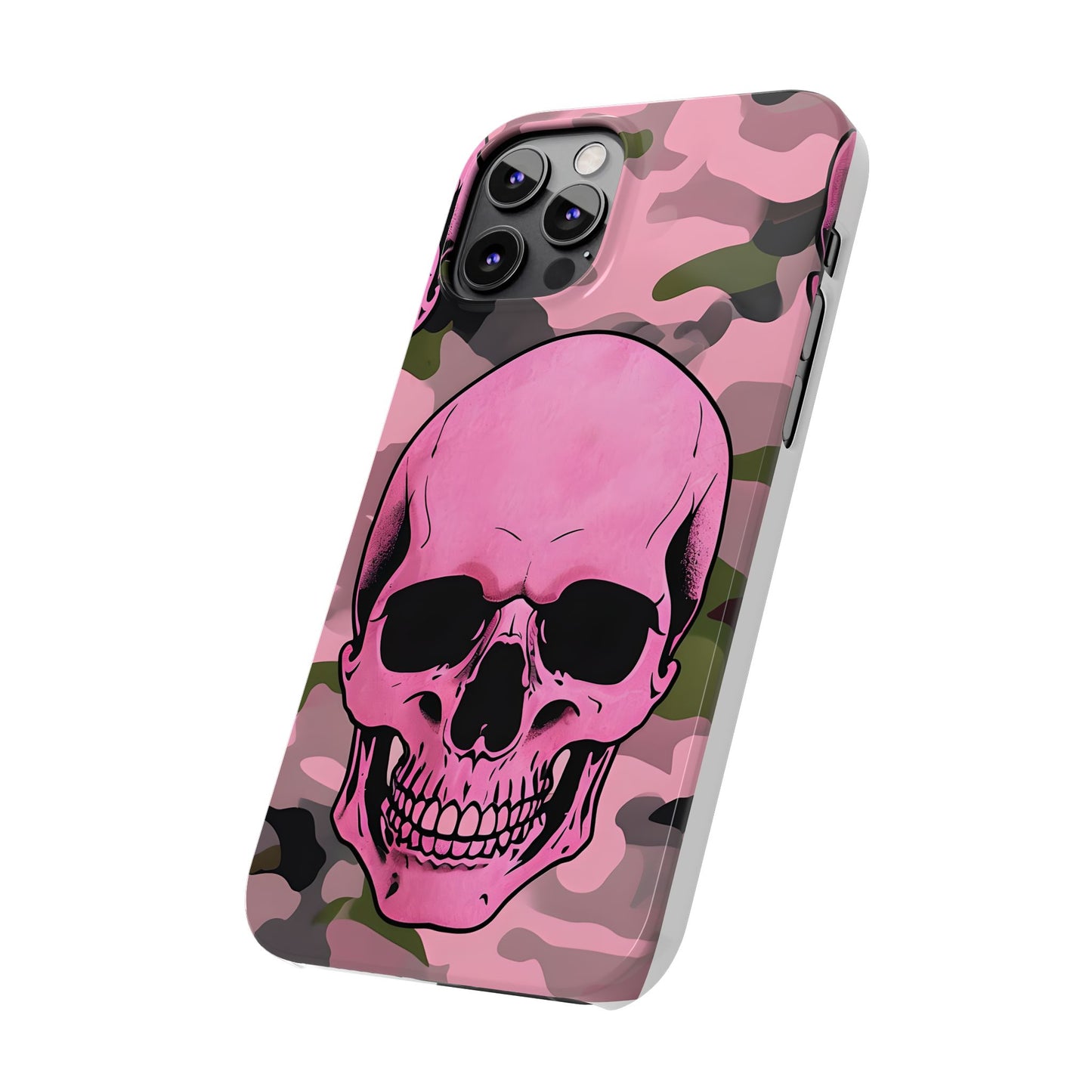 Pink Camo Skull Phone Case, Slim Case for iPhone, Edgy Phone Accessory, Unique Gift for Her, Trendy Tech Lover