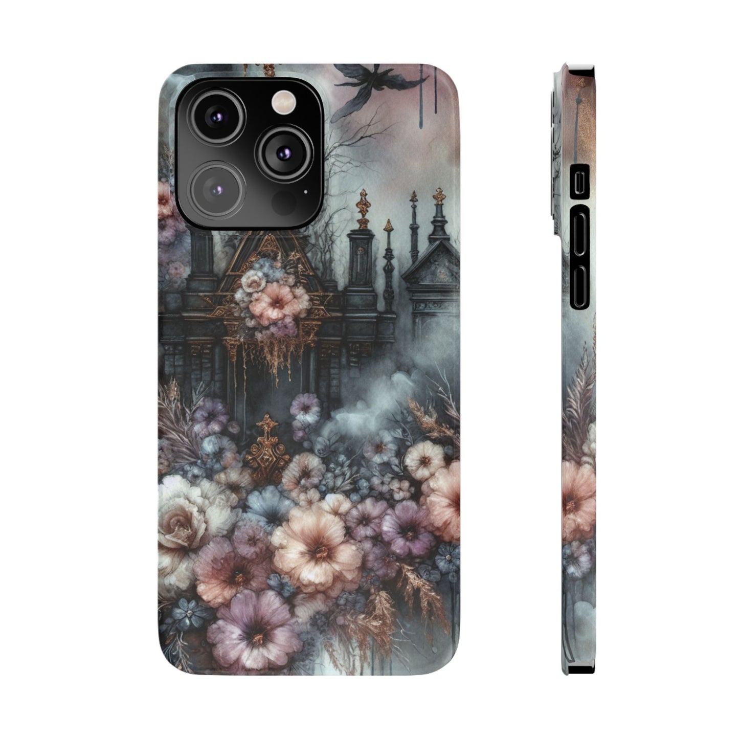 Gothic Floral Slim Phone Case, Dark Fantasy Phone Cover, Unique Flower Design, Phone Accessory for Halloween, Gift for Her