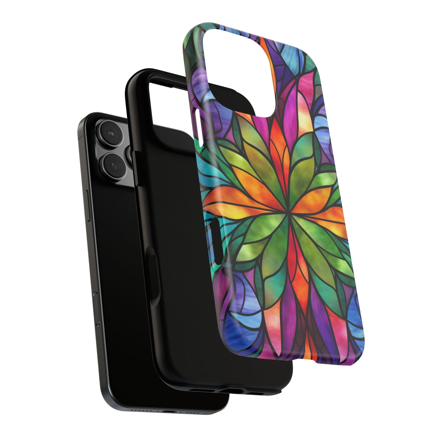Stained Glass Floral Tough Case for iPhone 16 Pro Max Plus 15 14 13 12 11 10 9 8 X Samsung, Galaxy Pixel - Artistic Phone Cover Gift for Her