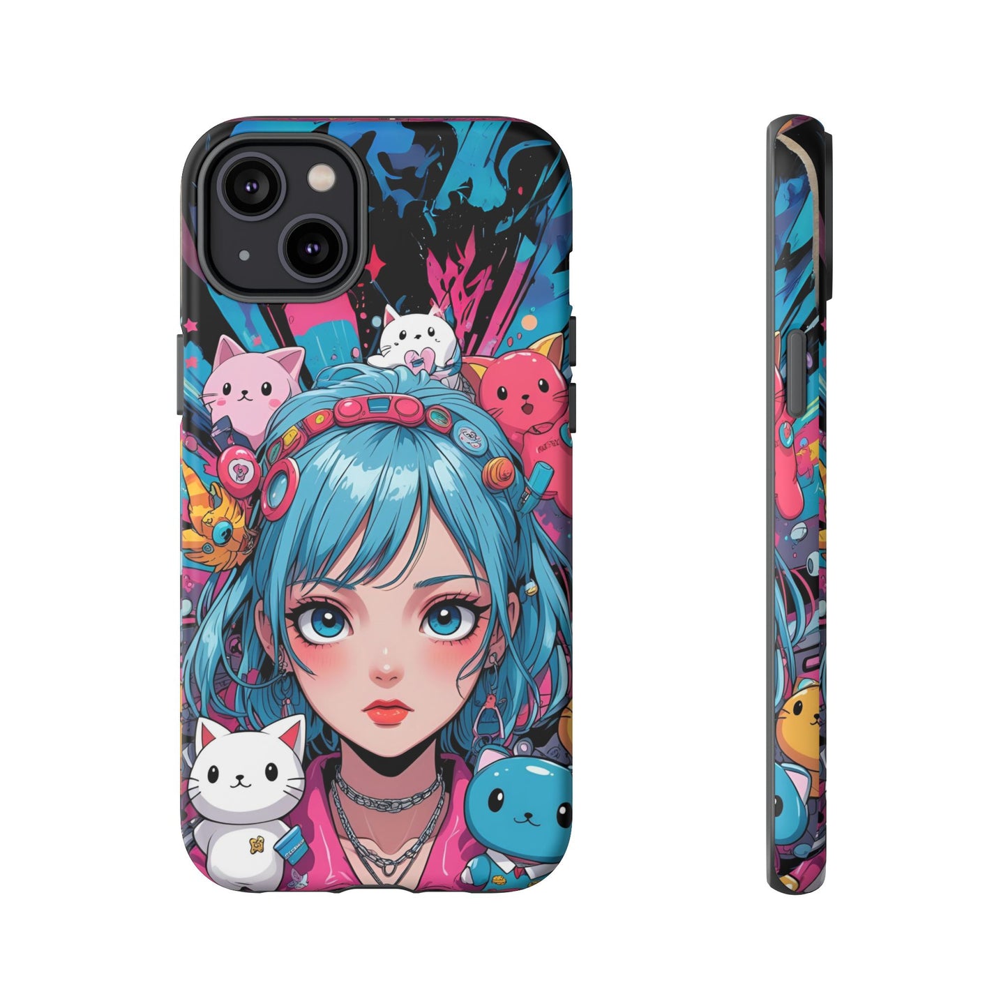 Y2K Anime Girl Tough Phone Case - Cute Maximalist Aesthetic, Kawaii Vaporwave Style, Compatible with iPhone, Galaxy, and Google Phones