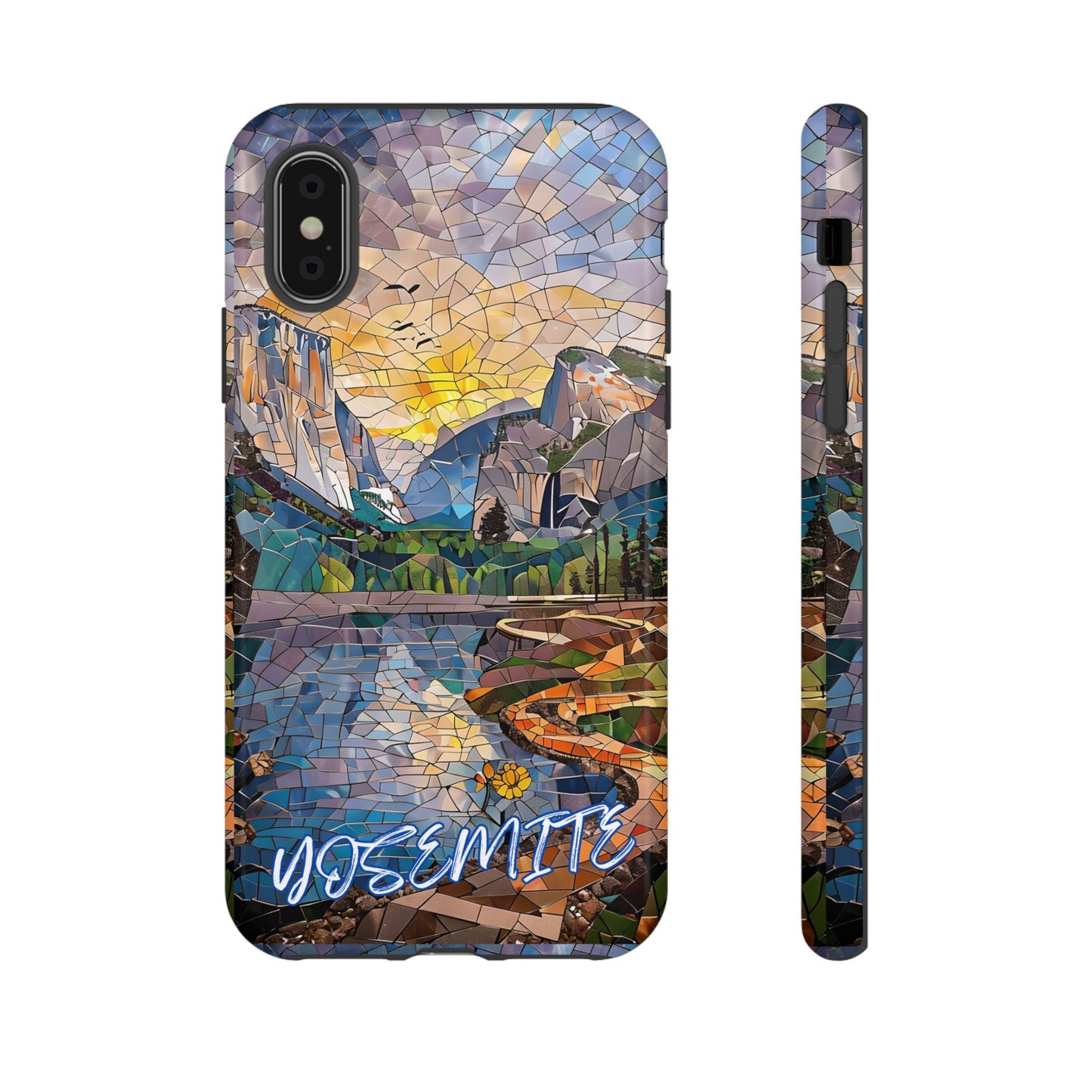 Yosemite Mosaic Tough Phone Case - Mountain Nature Art, Scenic Forest Aesthetic, Compatible with iPhone, Galaxy, and Google Phones