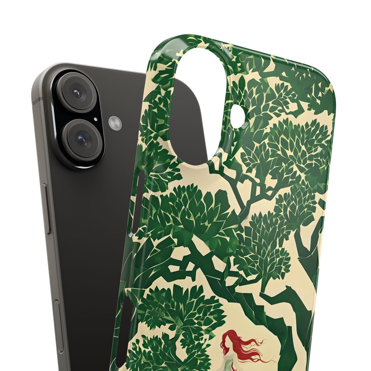 Ginger Fairy Slim Phone Case, Enchanted Forest Redhead Art, Irish Green Fantasy Cover Compatible with iPhone 17, 16, 15, 14, 13, 12, 11