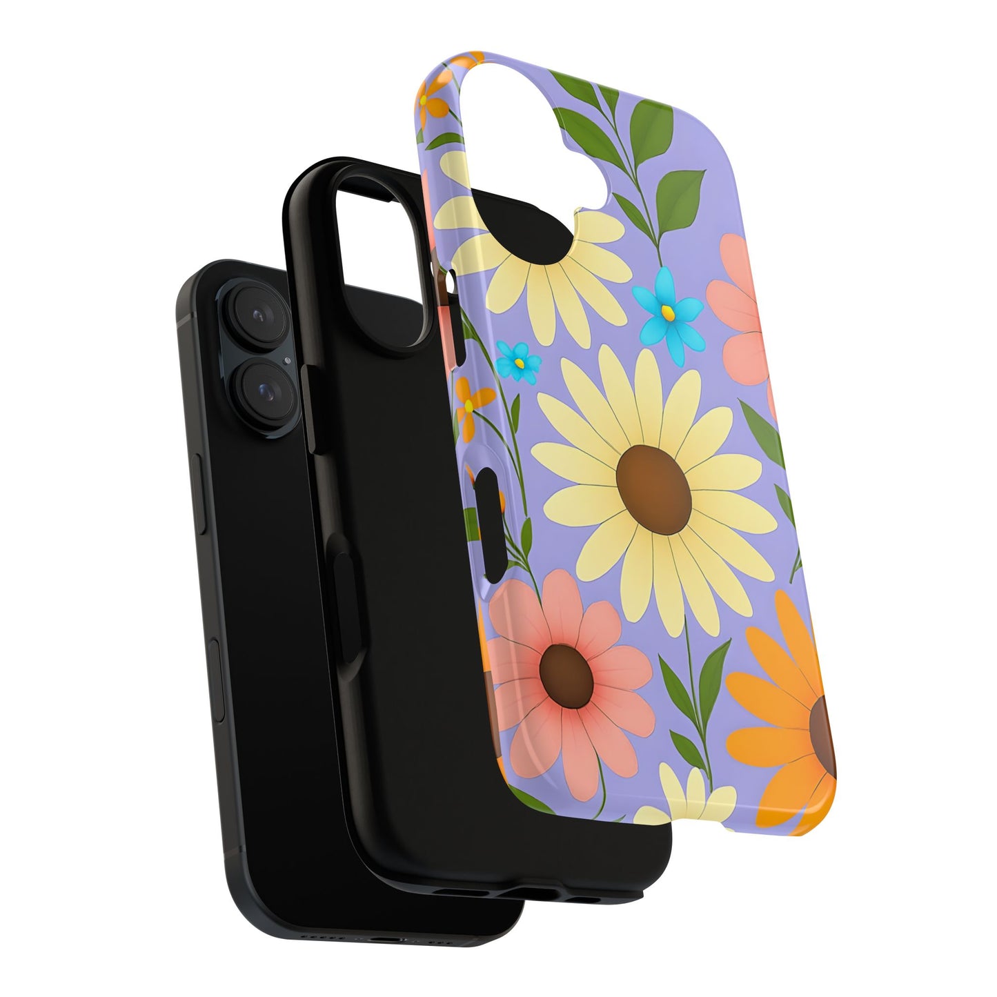 Minimal Daisy Flower Tough Phone Case - Retro Coquette Floral Print, Cute Soft Aesthetic, Compatible with iPhone, Galaxy, and Google Phones